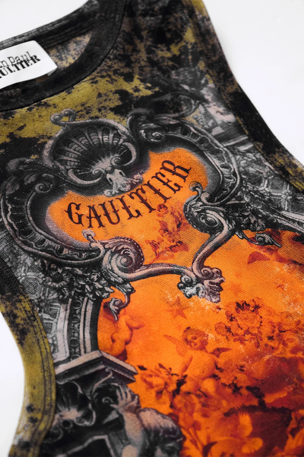 Jean Paul Gaultier 'The "Médaillon' Mesh Tank Top Black/Khaki/Orange - 3