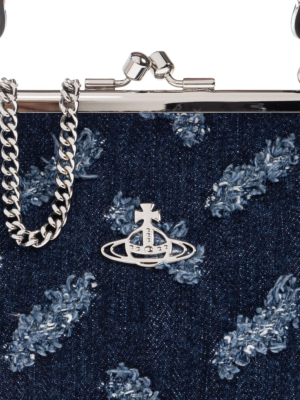 Orb-pattern frayed denim tote bag - 4