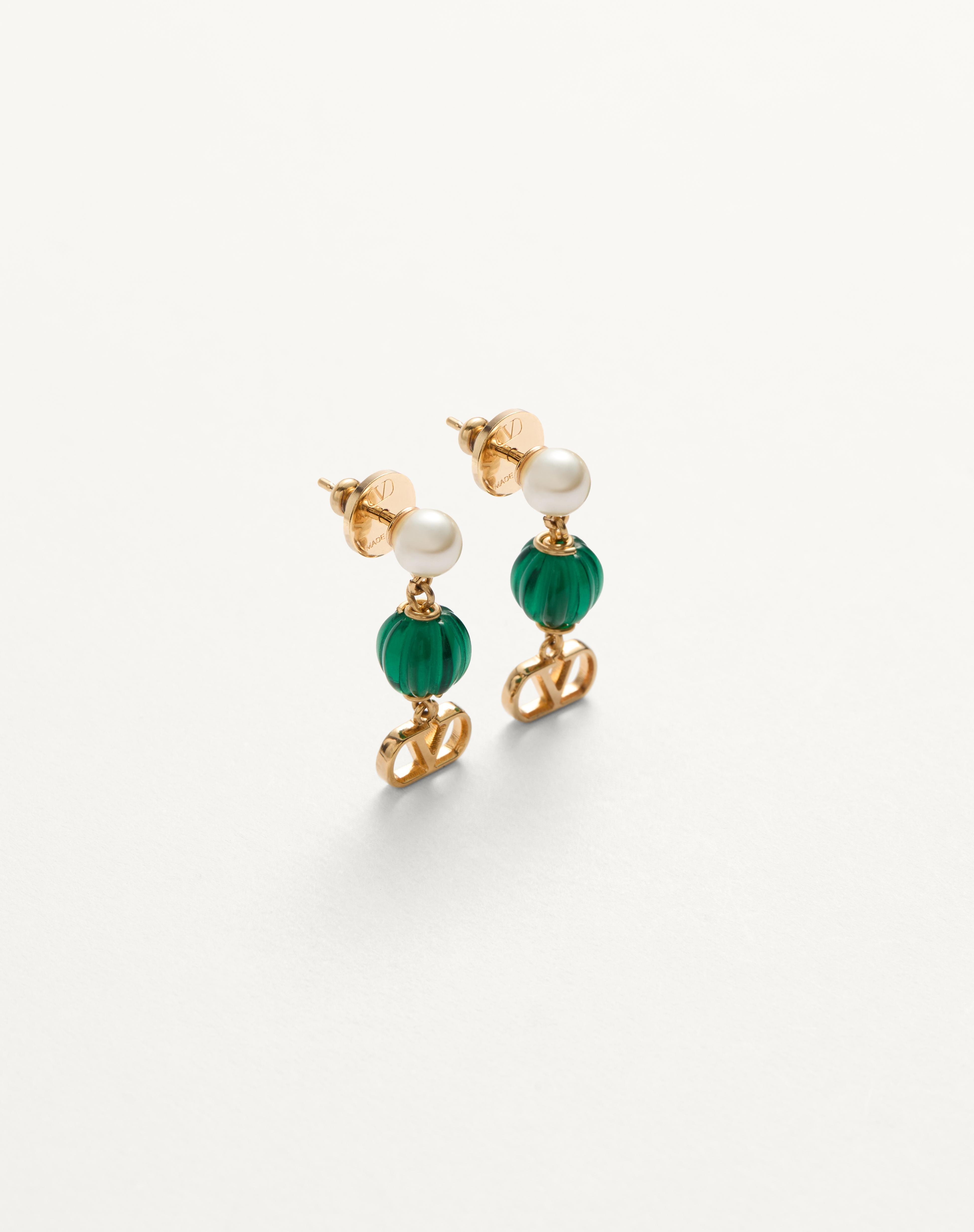 VLOGO SIGNATURE EARRINGS IN METAL, PEARL AND KNURLED GLASS - 4