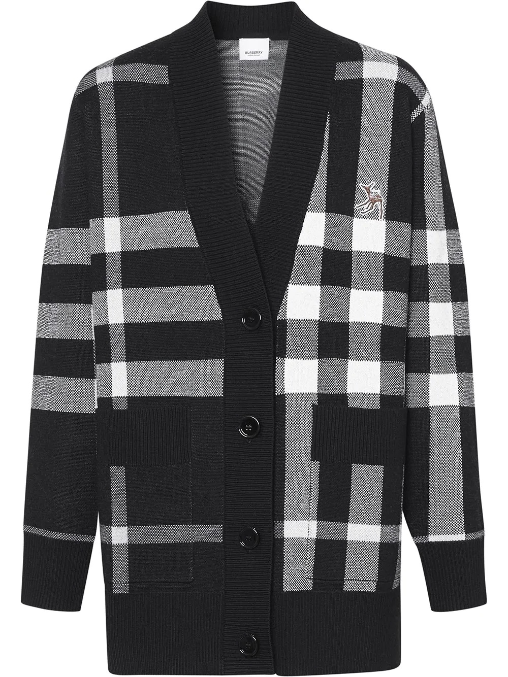 deer-appliquée checked cardigan - 1