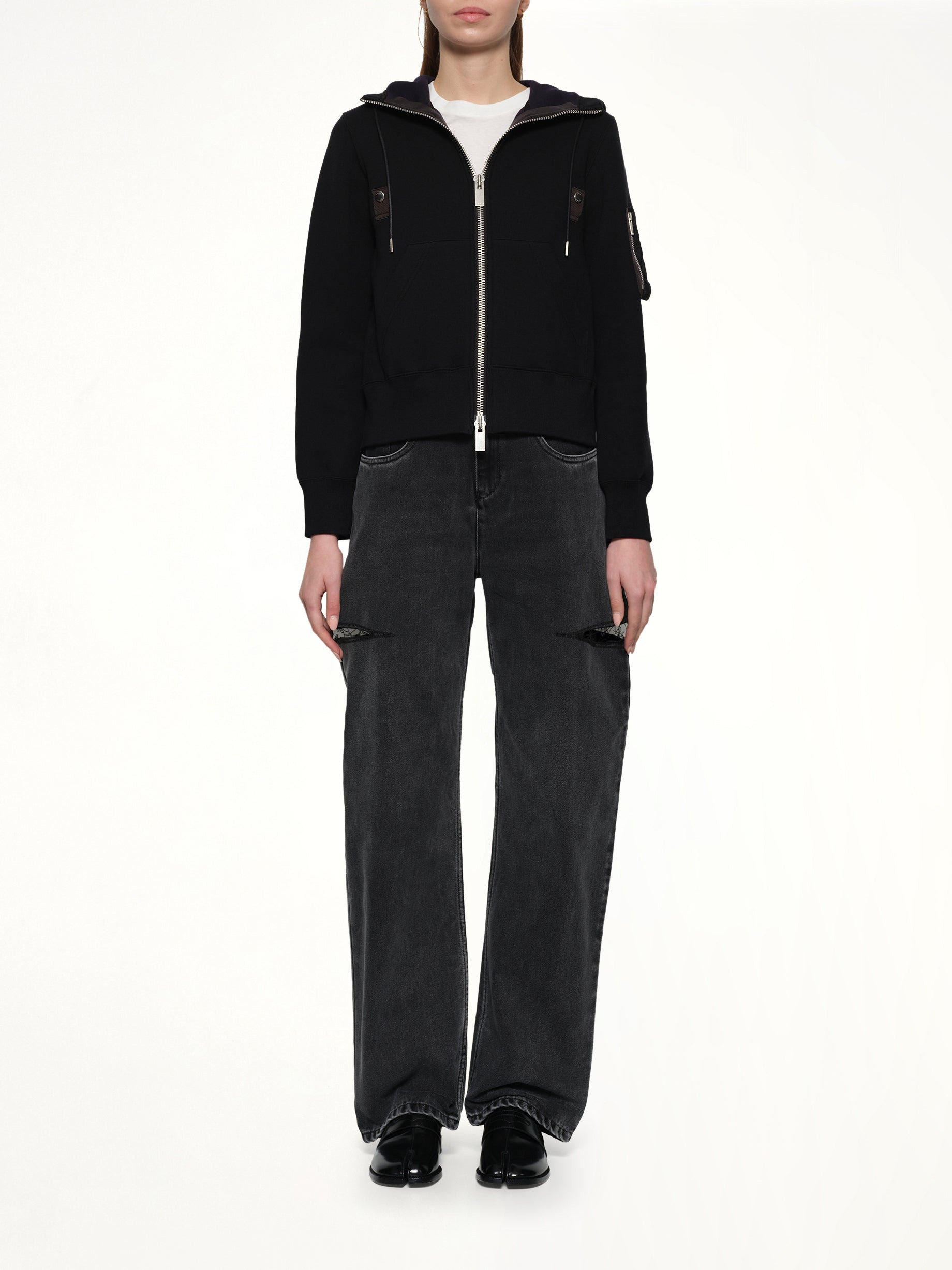 Sponge Sweat x Nylon Twill Hoodie in Black - 7