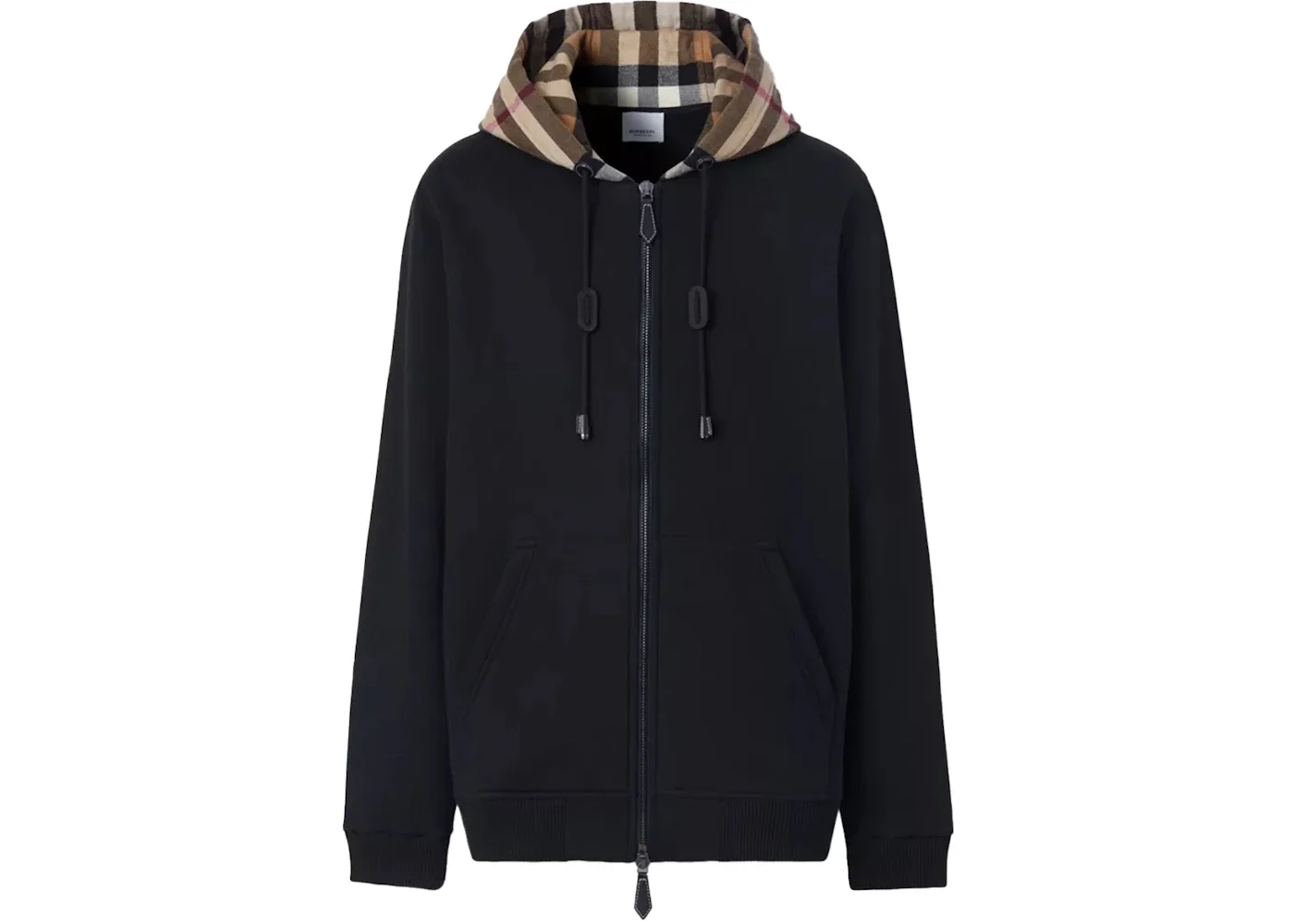 Burberry Check Hood Cotton Hooded Top Black - 1