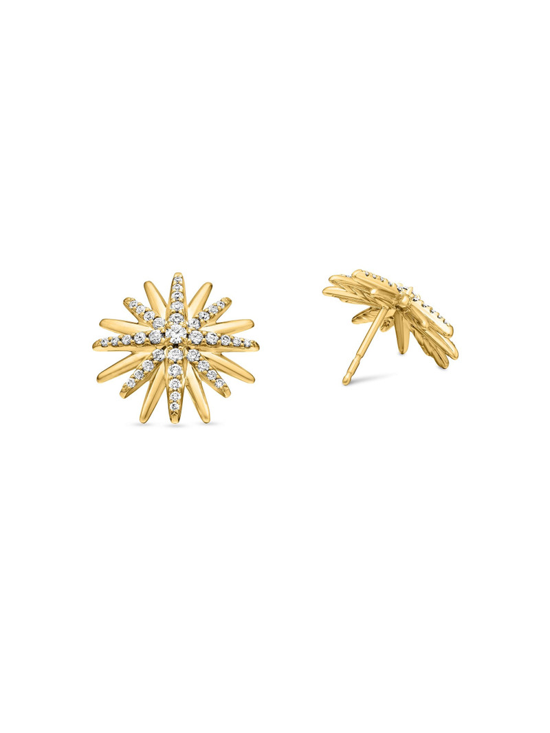 Women's Starburst Stud Earrings in 18K Yellow Gold with Diamonds, 19mm - Diamond 3