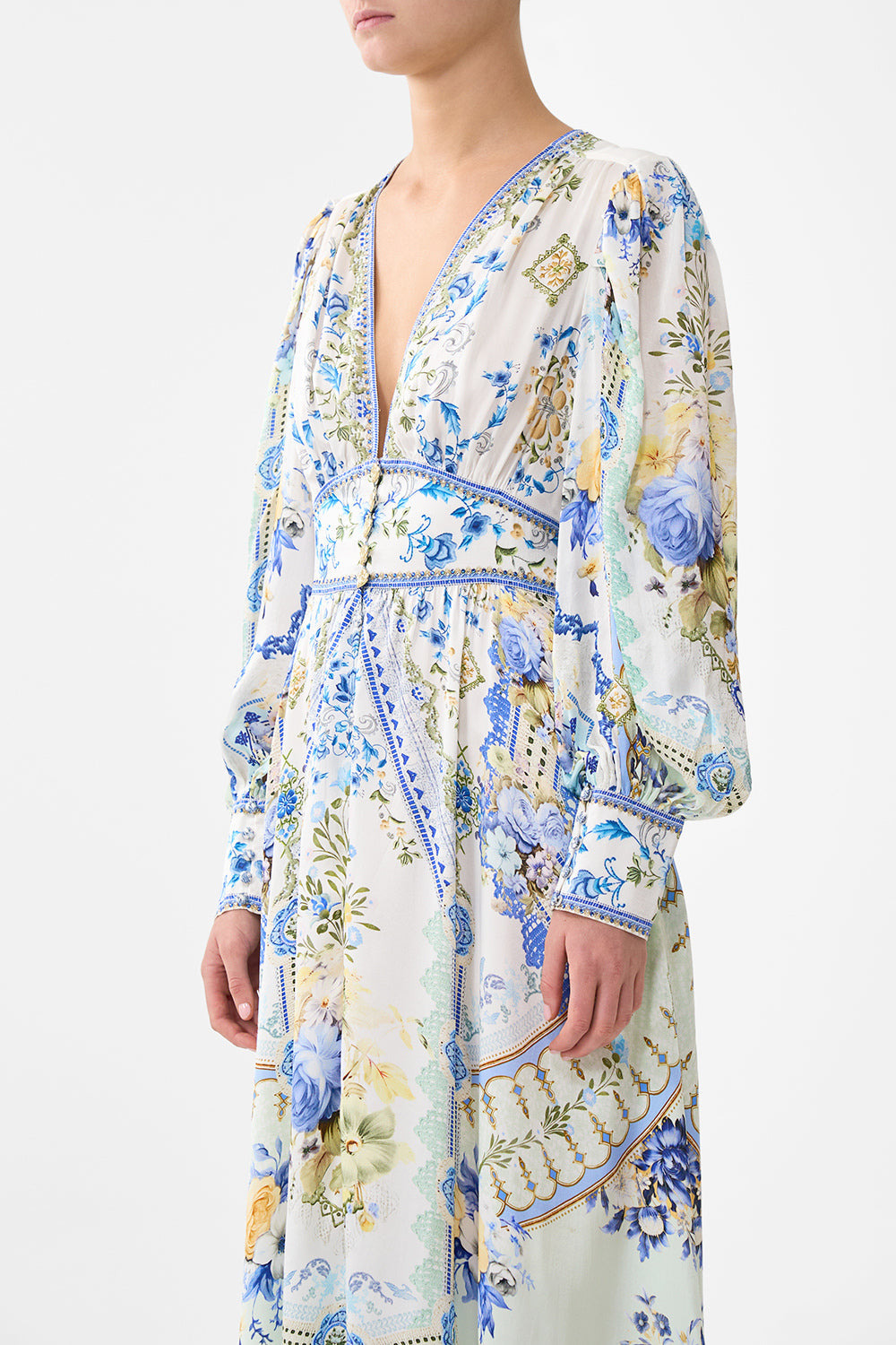 SHAPED WAISTBAND DRESS WITH GATHERED SLEEVES - 5