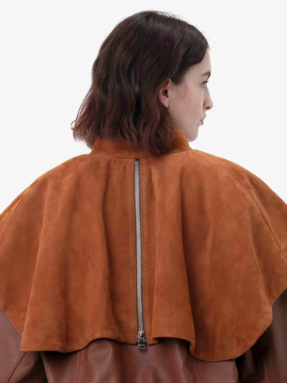 LEATHER BOMBER JACKET WITH OVERSIZED COLLAR - 5