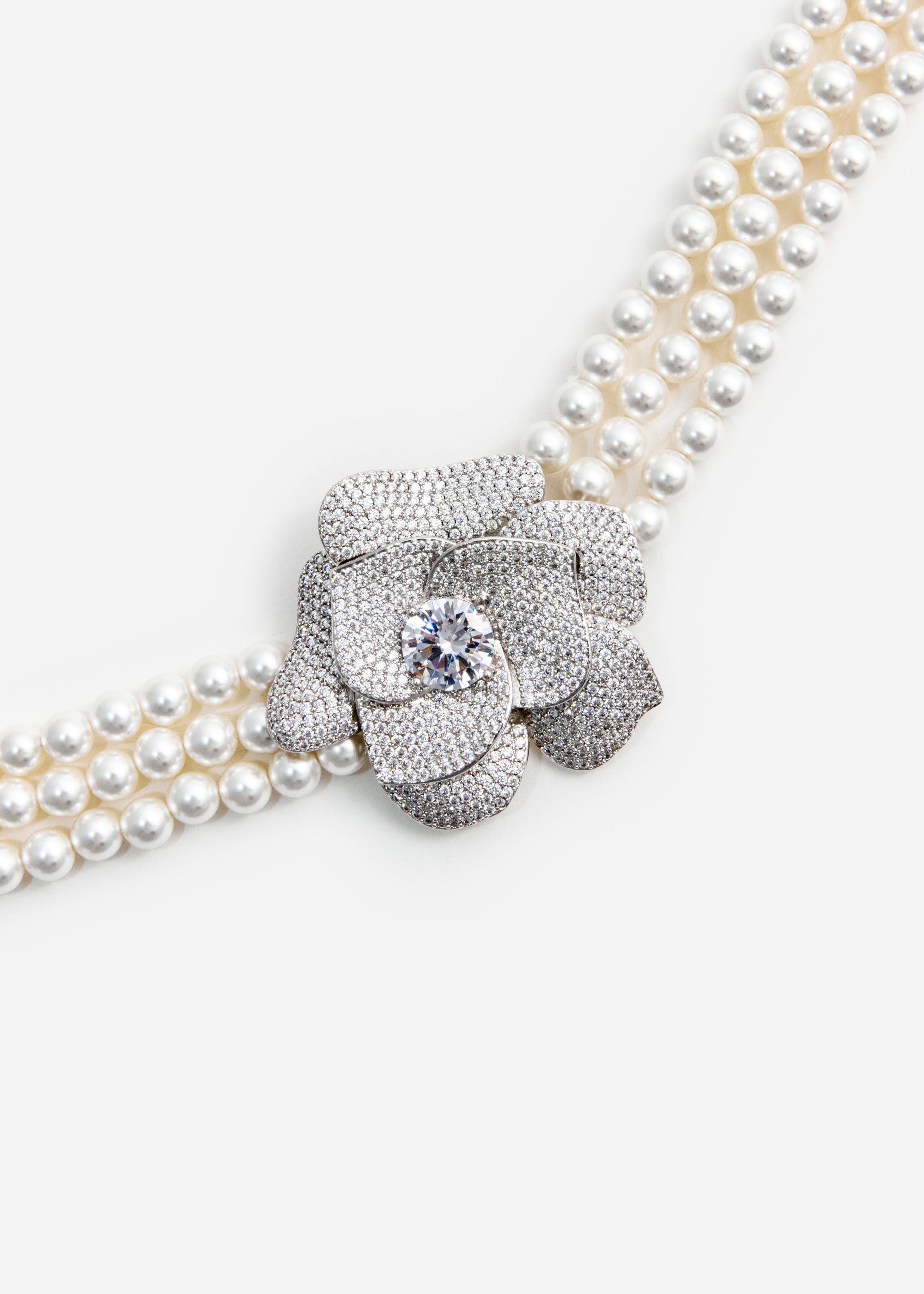 Crystal Flower Pearl Choker - 2