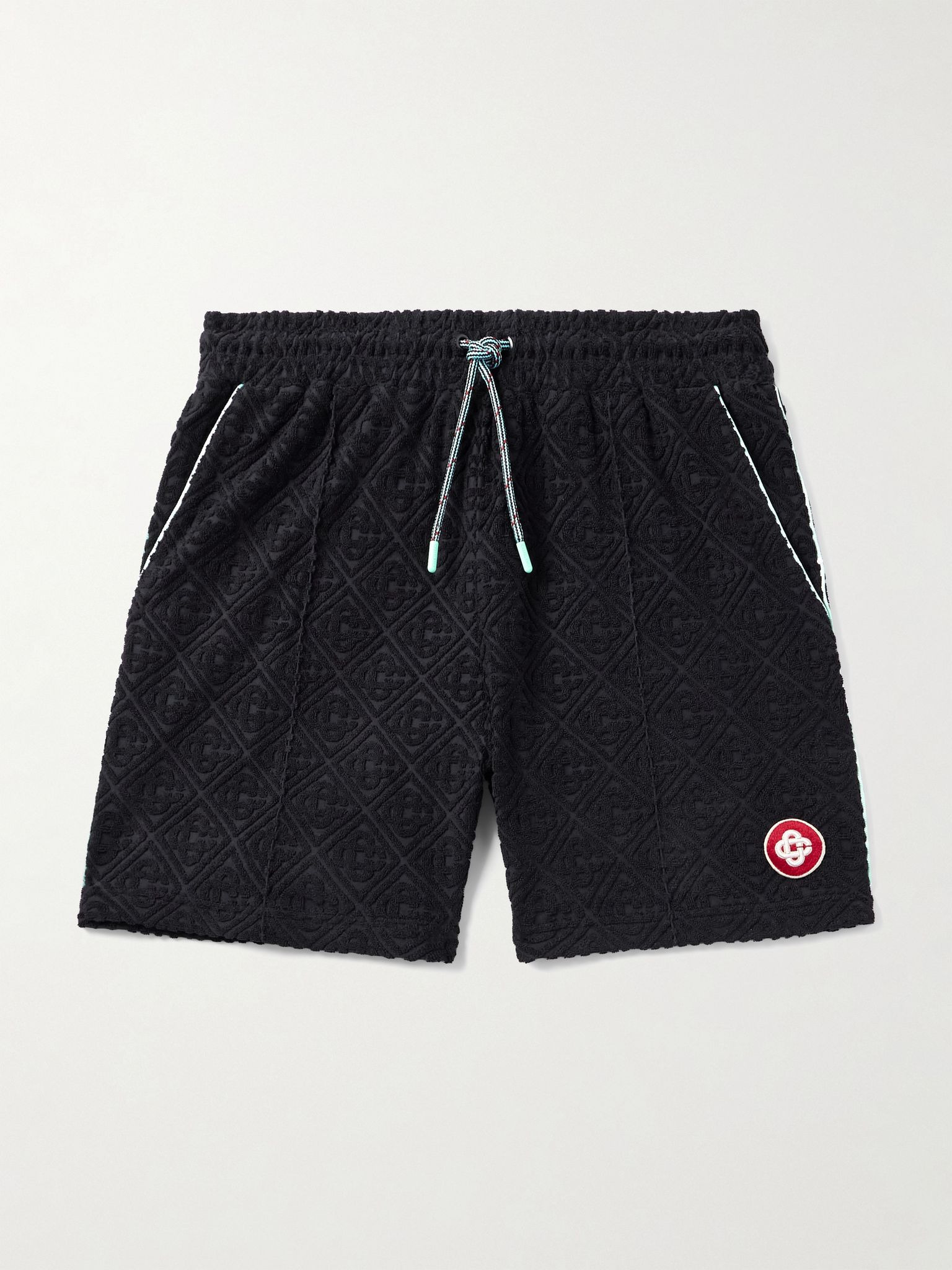 Straight-Leg Logo-Appliquéd Cotton-Blend Jacquard-Terry Shorts Black - 1