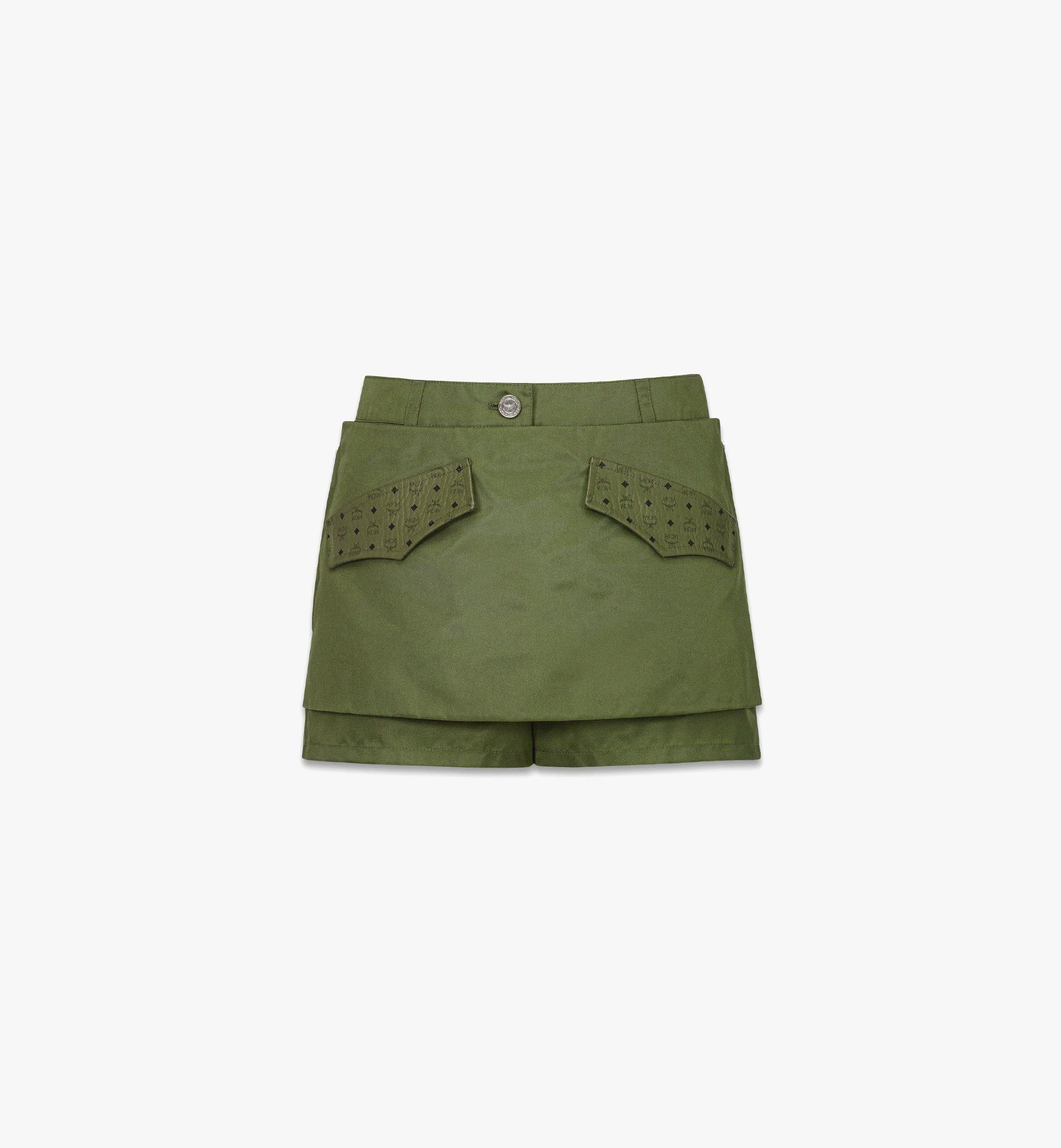 Skirt-Layered Shorts in ECONYL® and Monogram Print Leather - 1
