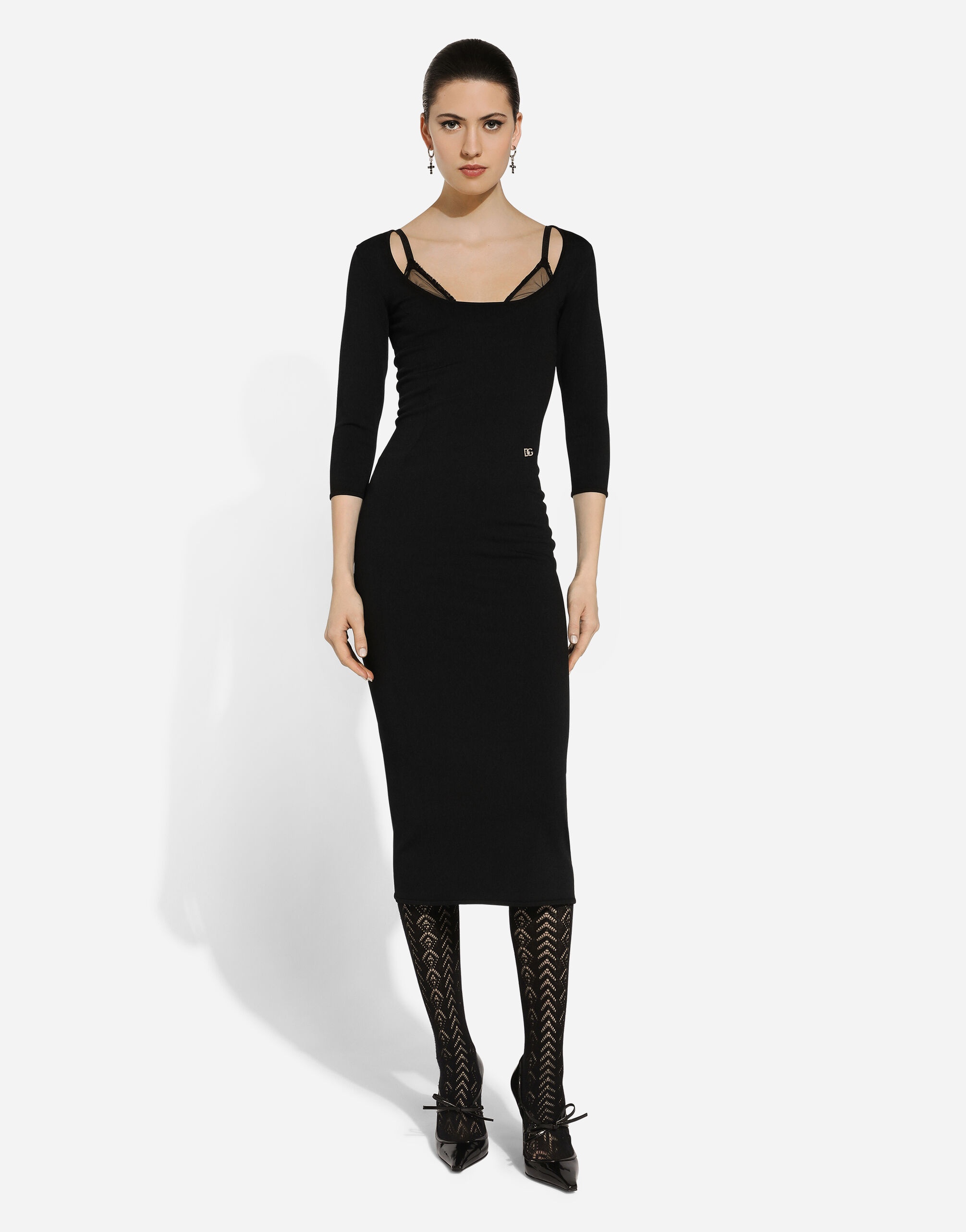 Calf-length viscose knit dress - 2