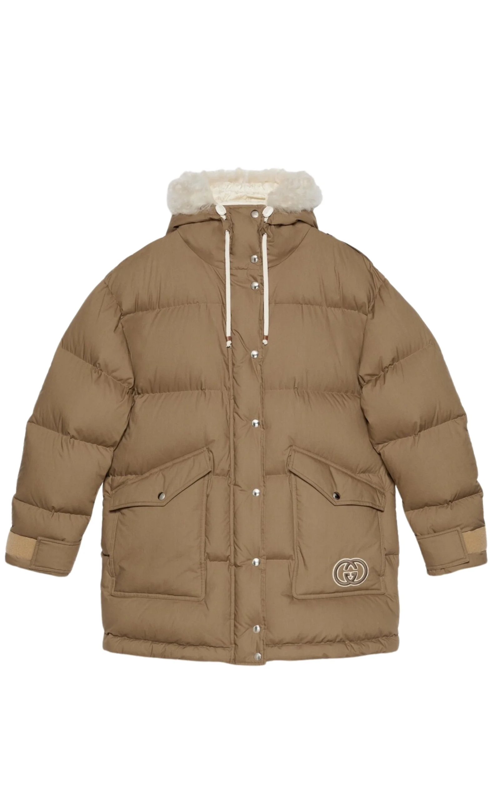 Gucci Padded Puffer Jacket with Faux Fur Hood in Sand - 1