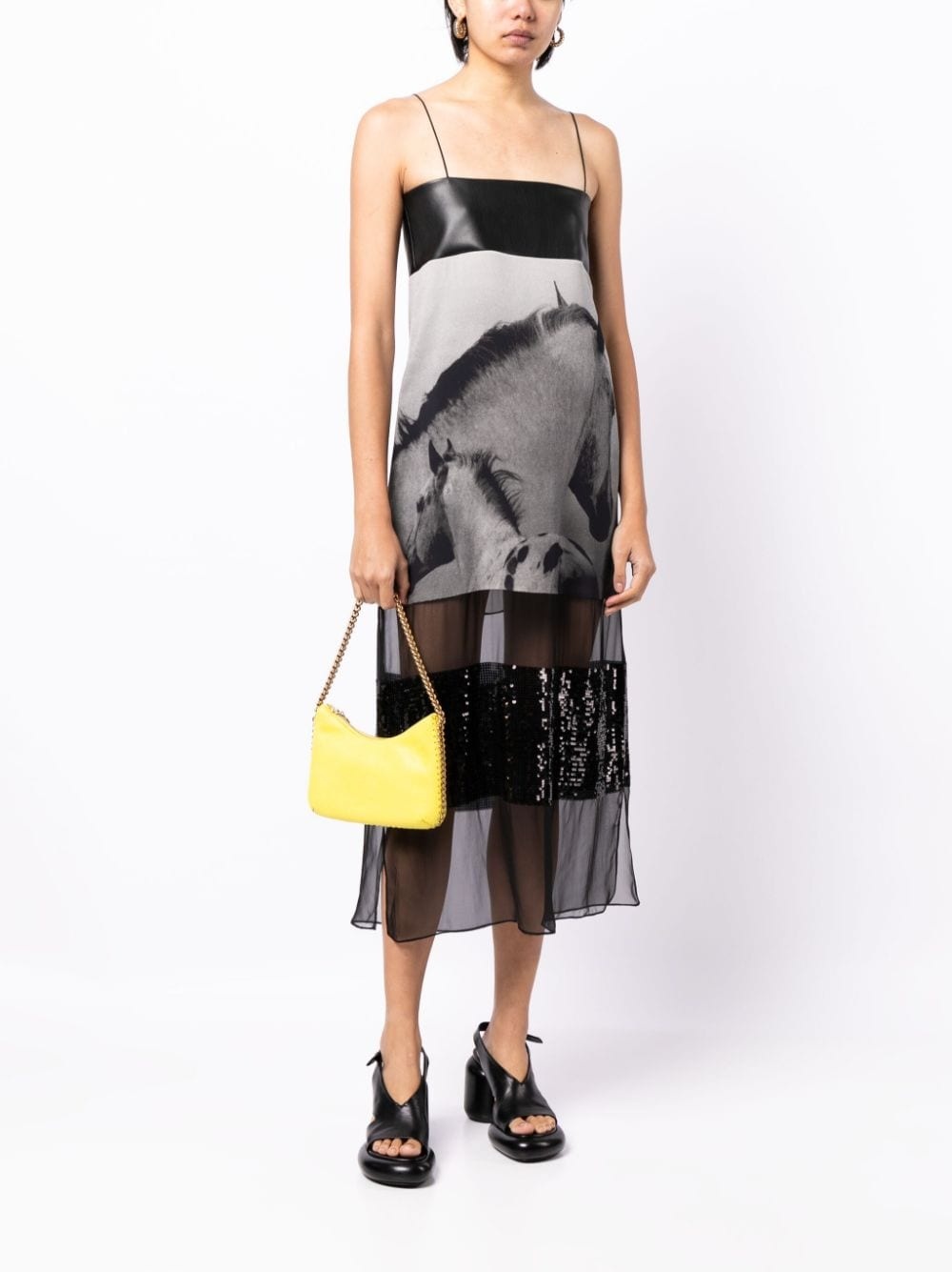 horse-print silk midi dress - 2