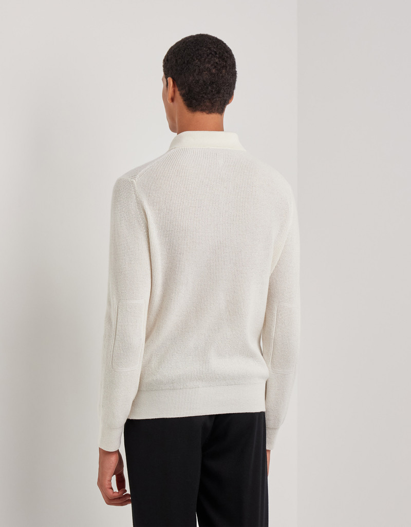 CREAM WOOL AND CASHMERE POLO SHIRT WITH LAMBSKIN DETAILS 4