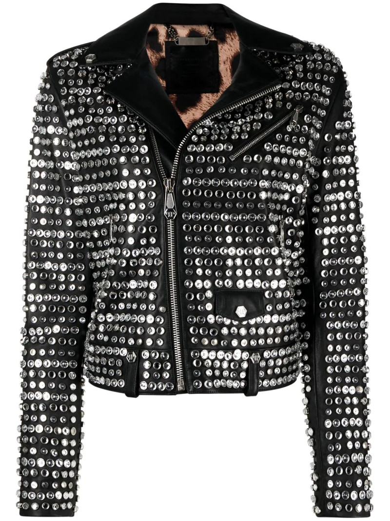 crystal-embellished leather jacket 1