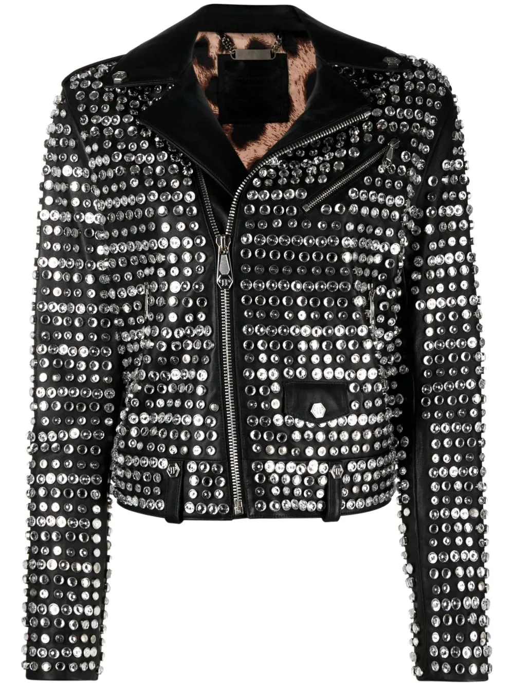 crystal-embellished leather jacket - 1