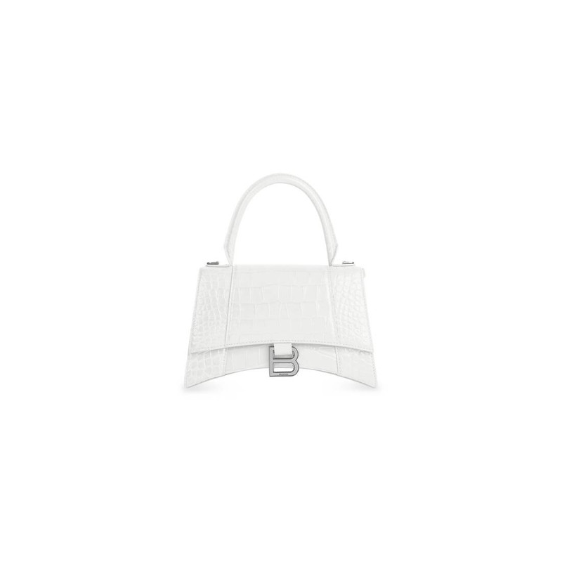 Women's Hourglass Small Handbag Crocodile Embossed in White 1