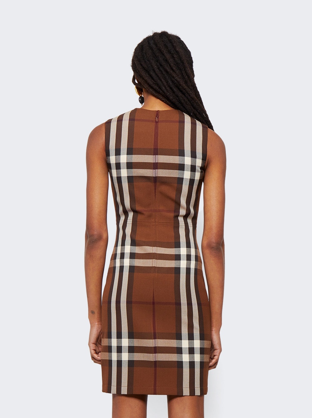 Sleeveless Check Wool Jacquard Dress Dark Birch Brown - 5