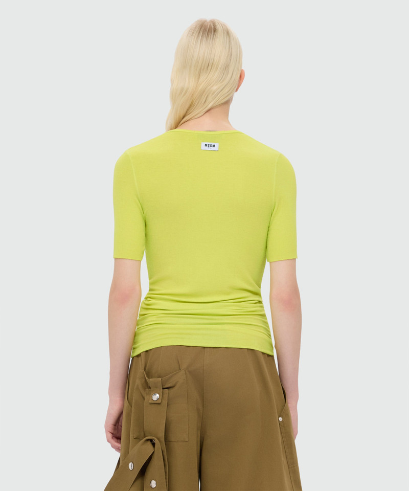 Lime short-sleeve viscose ribbed T-shirt 3