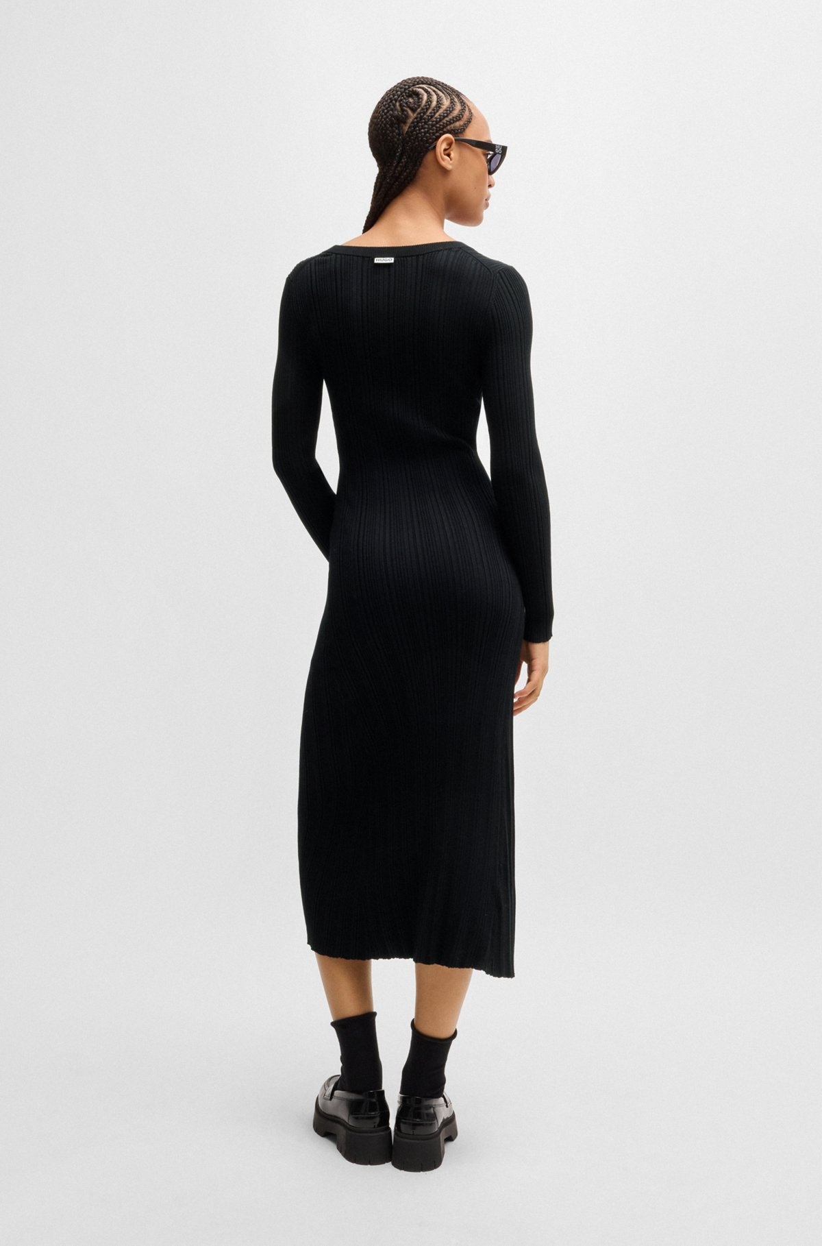 SLIM-FIT MIDI-LENGTH DRESS WITH IRREGULAR RIBBED STRUCTURE - 5