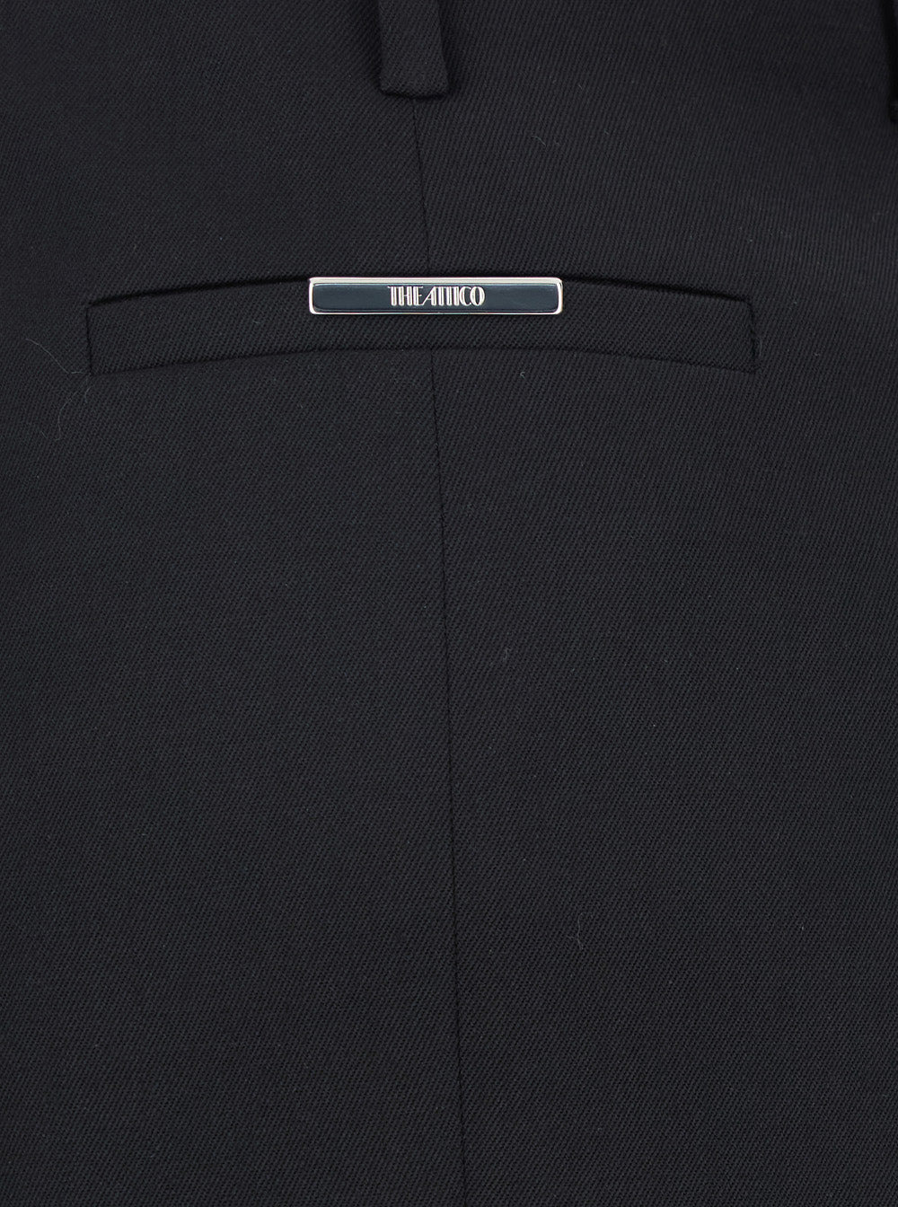 The Attico Women Black Skirt With Two Front Slits And Logo Plaque On The Rear In Wool Woman - 3