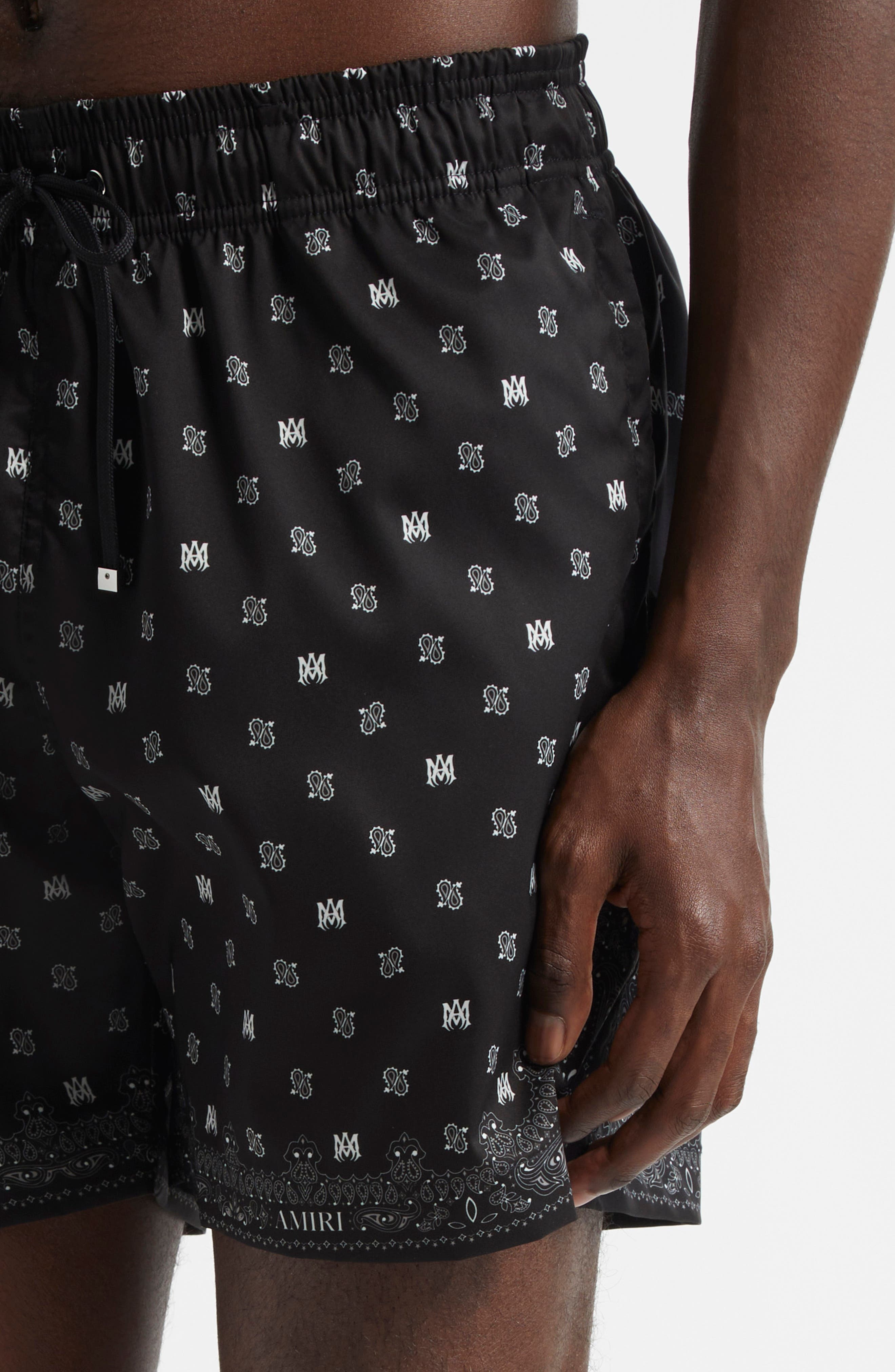 AMIRI Monogram Paisley Swim Trunks in Black at Nordstrom - 4