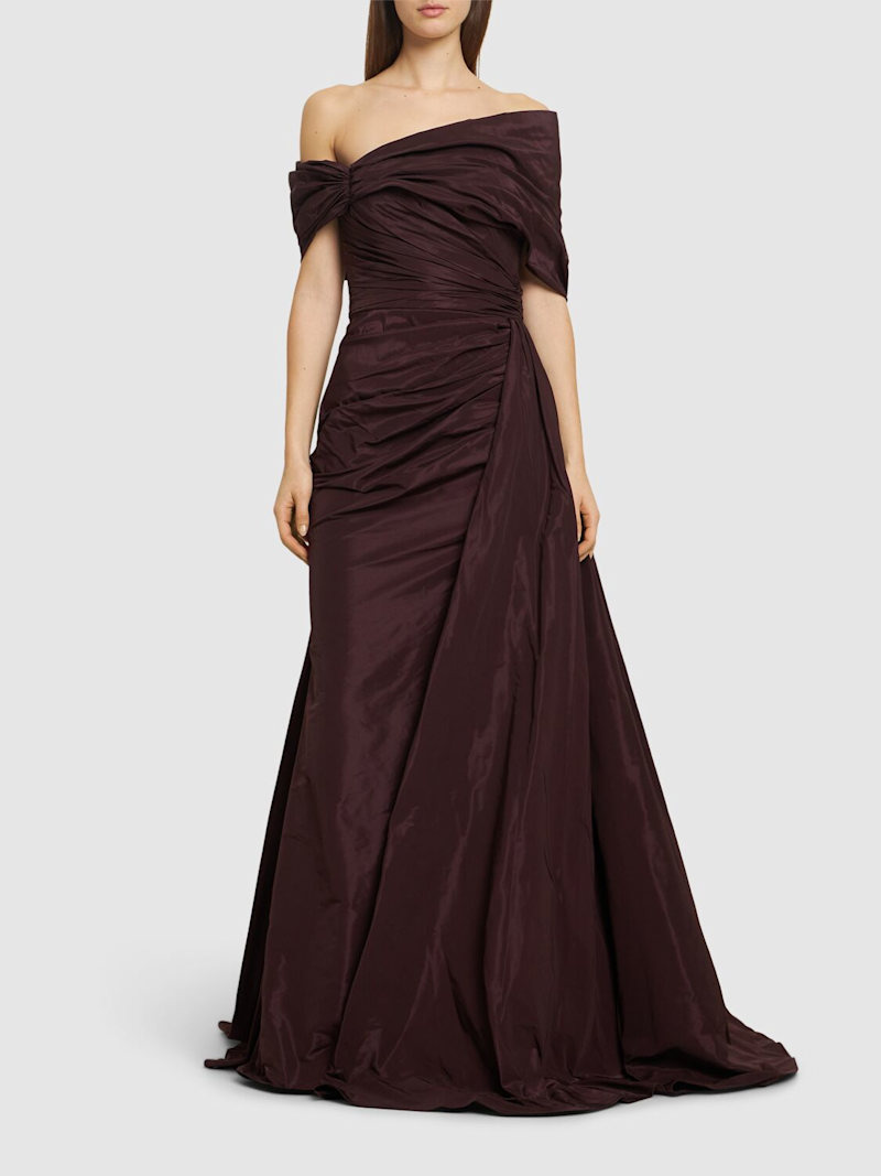 Off-shoulder draped faille long dress - 2