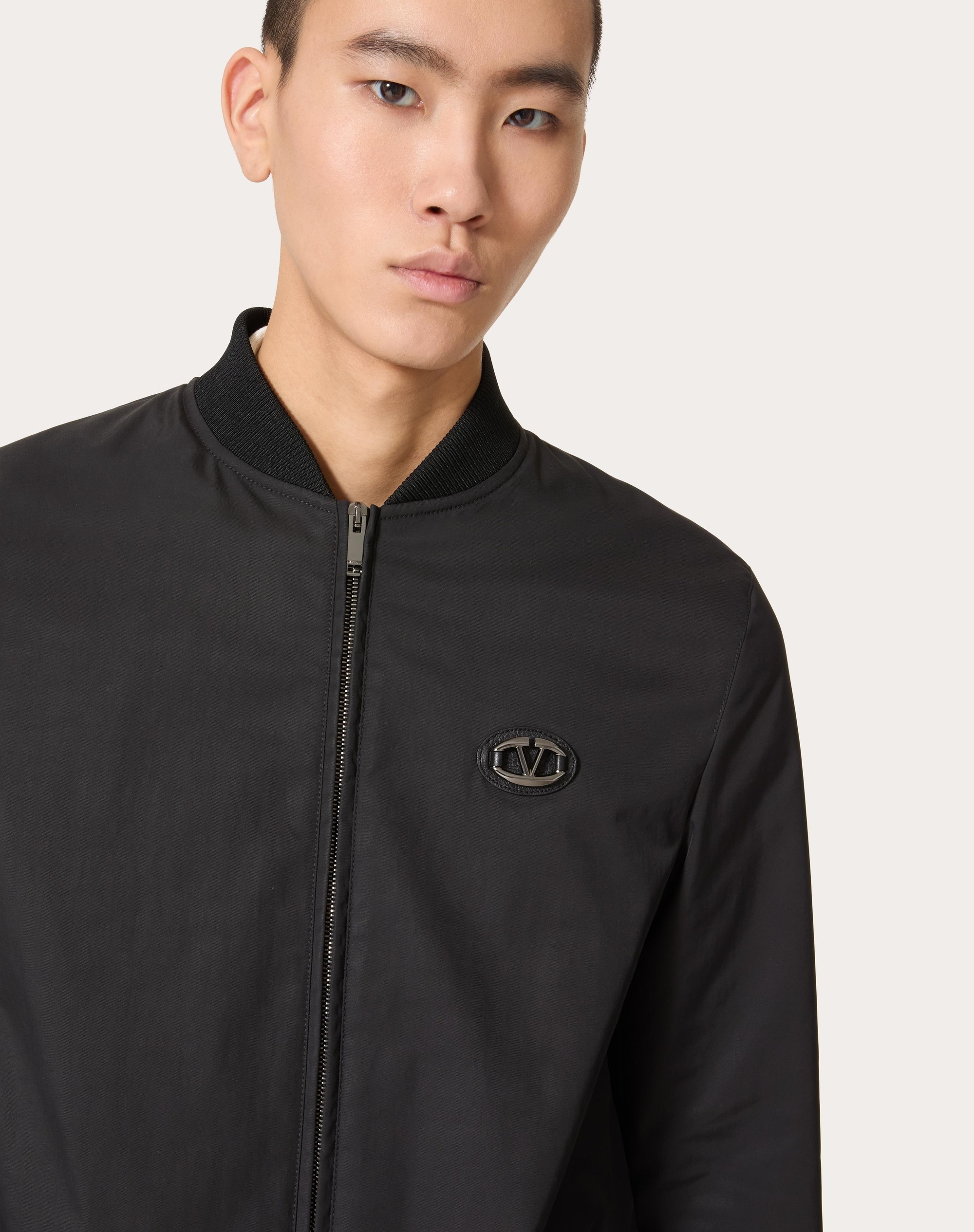 NYLON JACKET WITH LEATHER PATCH AND VLOGO SIGNATURE - 5