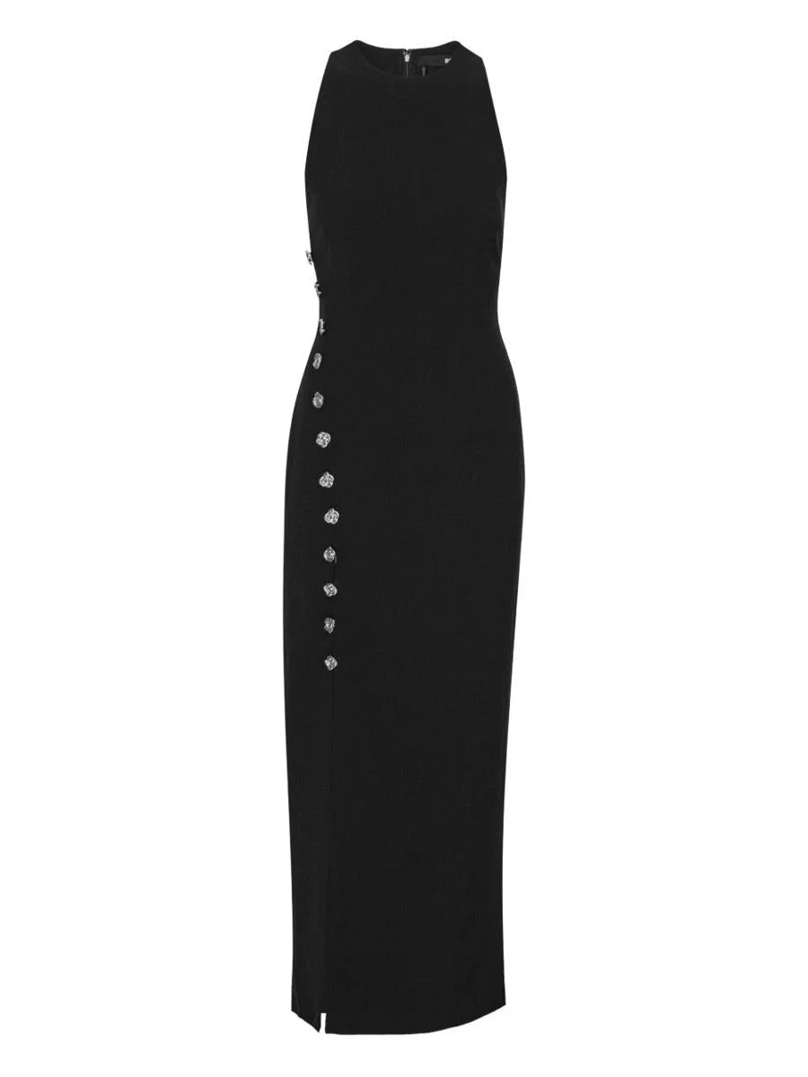 Rotate Birger Christensen Midi Dress With Slit And Rose Buttons - 1