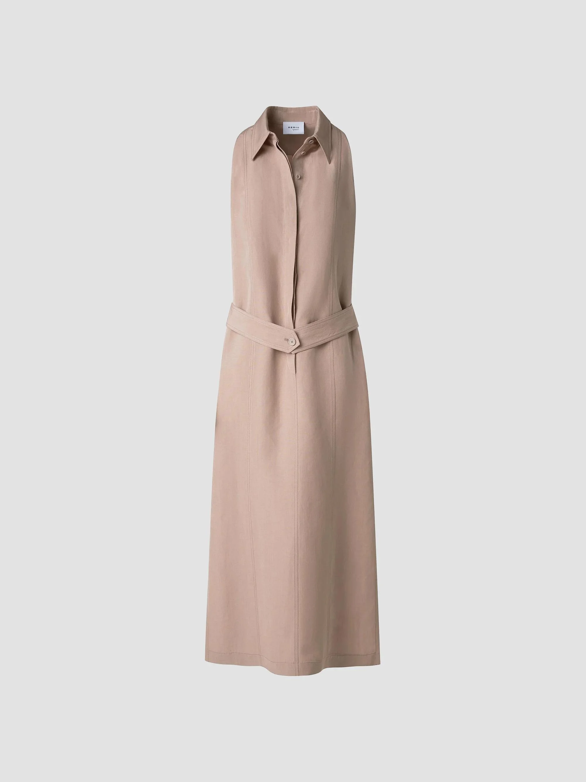 Women's Linen-Blend Belted Midi-Shirtdress - Beige - 1