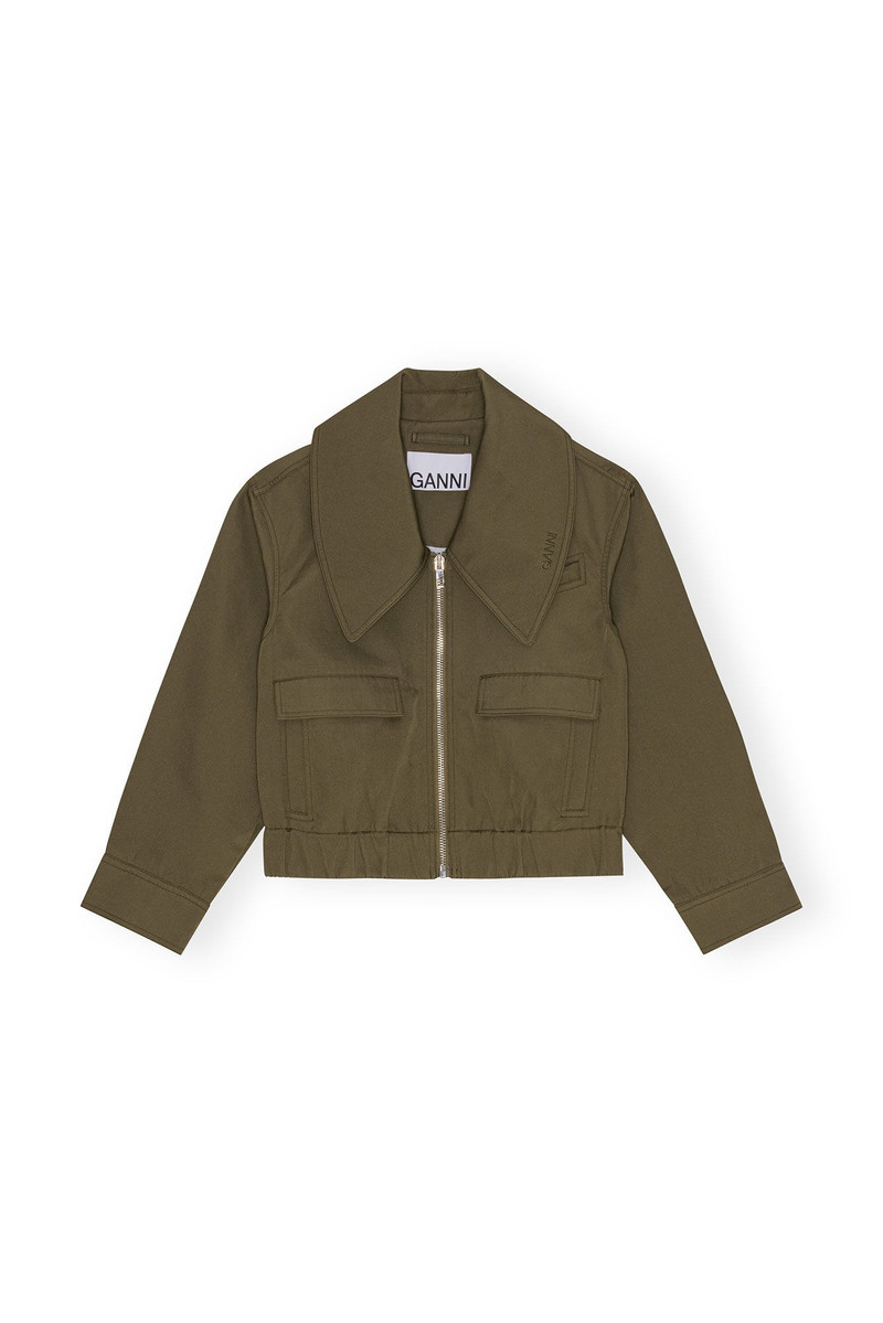 GREEN HEAVY TWILL WIDE COLLAR SHORT JACKET 1