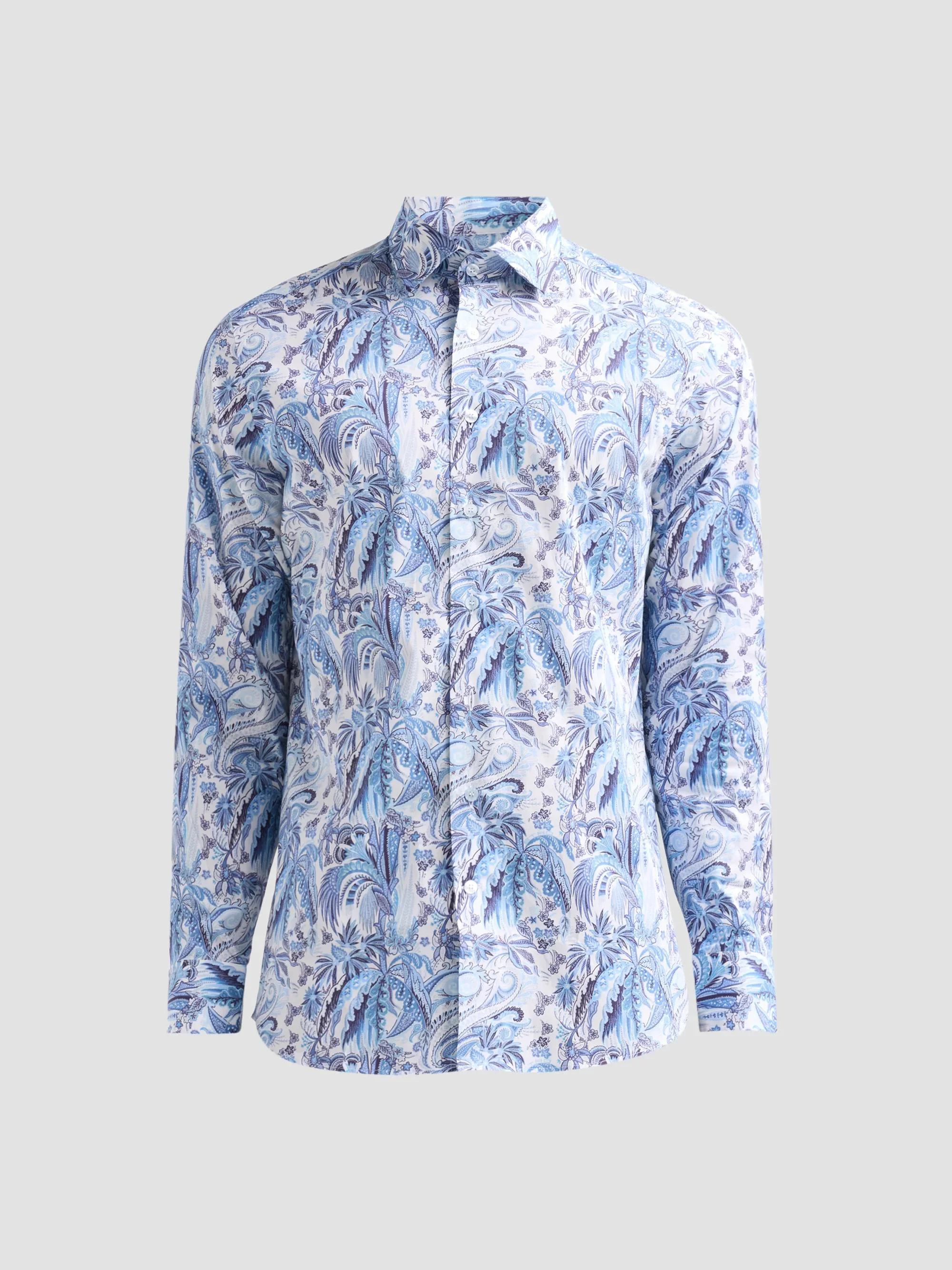 Men's Roma Stretch-Cotton Shirt - Print On White Base - 1