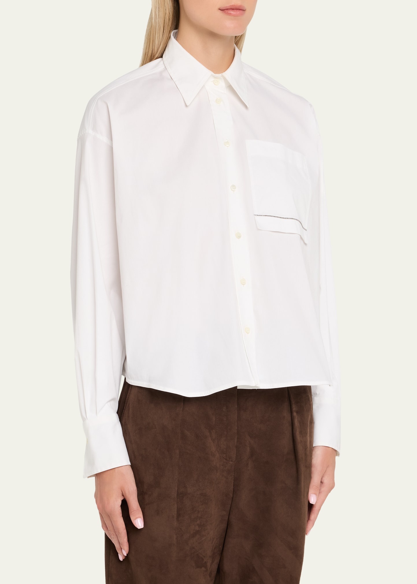 Cropped Poplin Pocket Blouse - 4