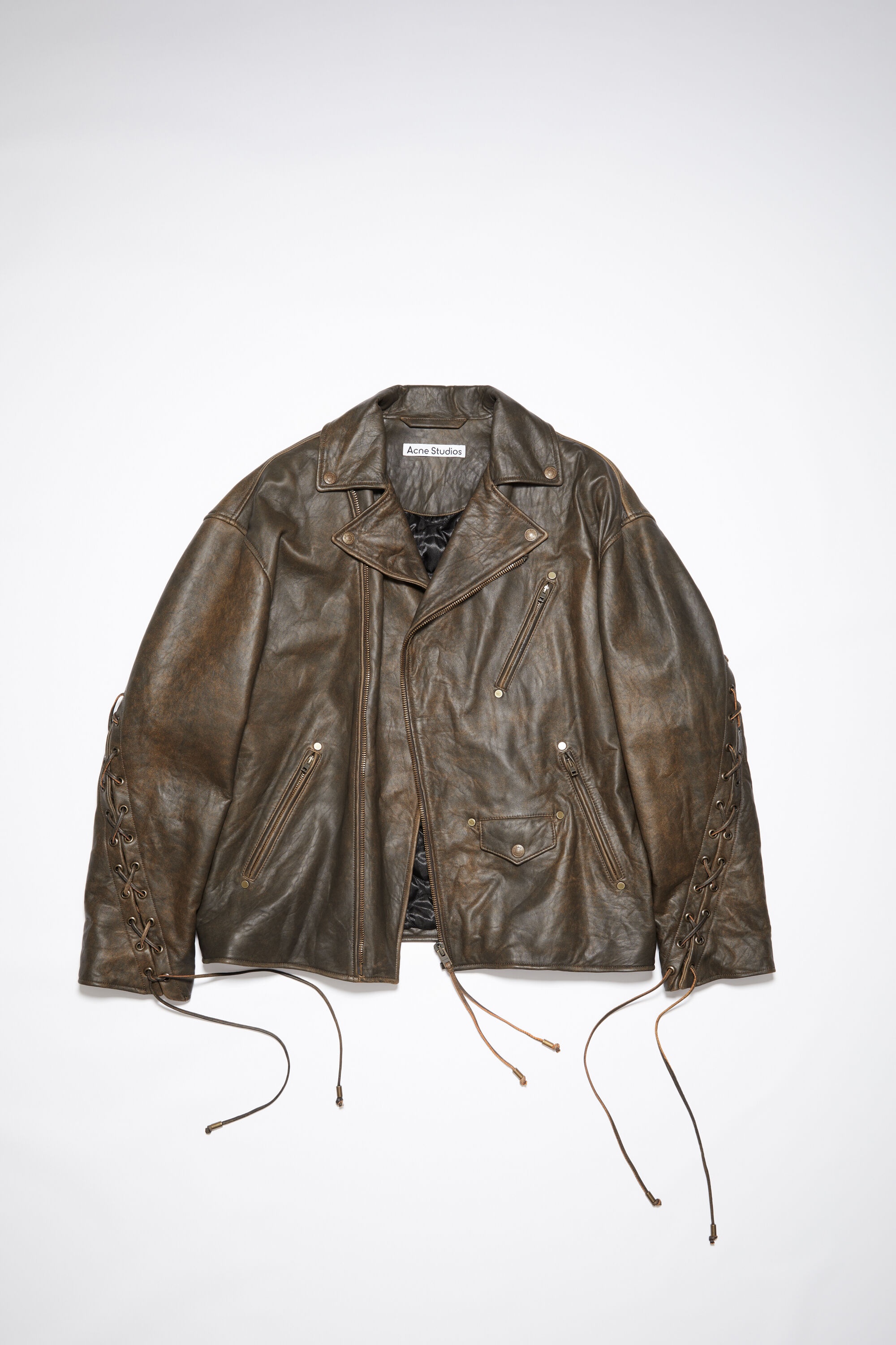 Laced leather jacket - Brown/orange - 1