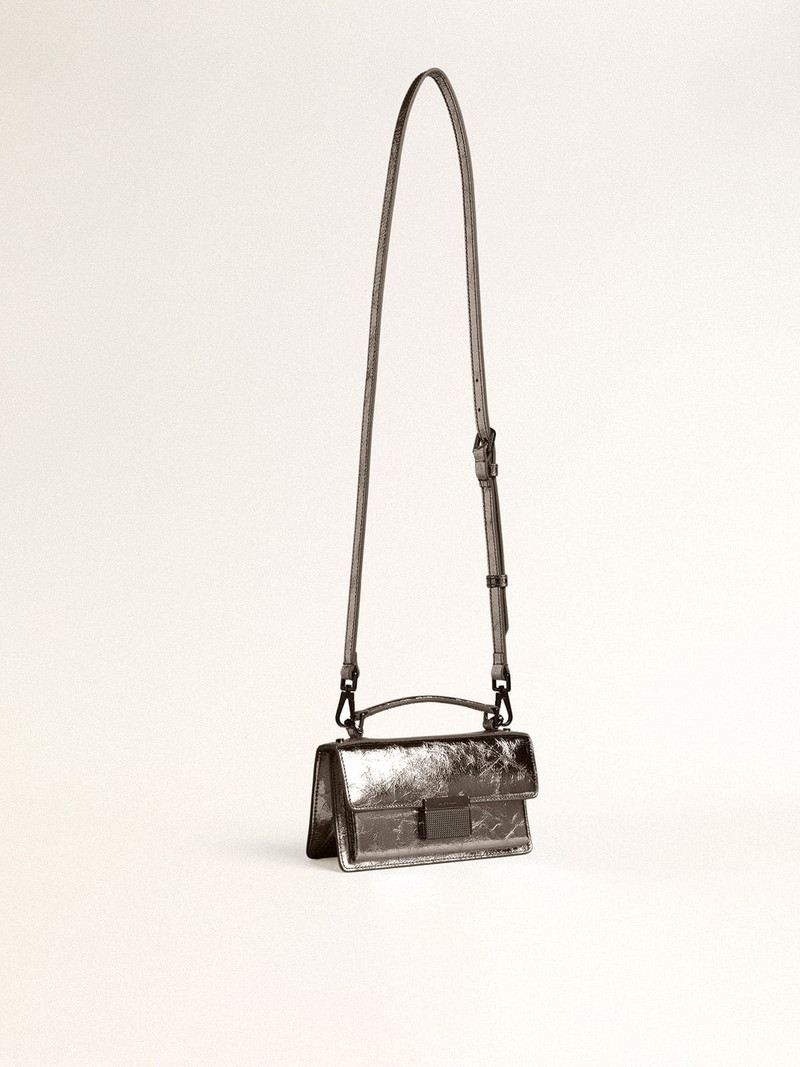 Golden Goose Small Venezia Bag in anthracite-gray metallic leather with black details outlook