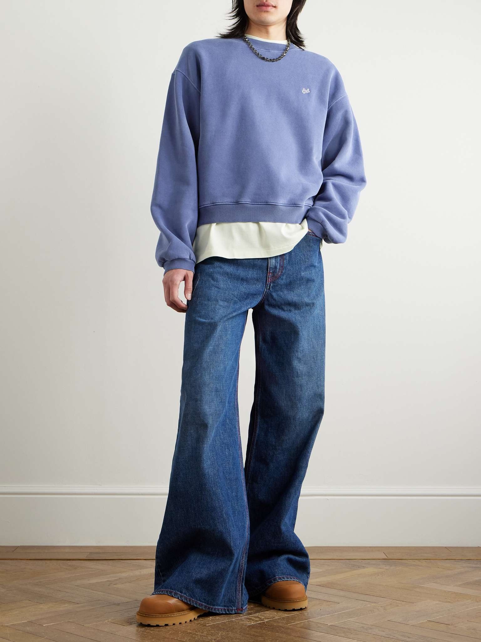 Cropped Logo-Embroidered Cotton-Jersey Sweatshirt - 2