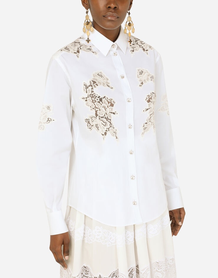 Poplin shirt with lace openwork - 4