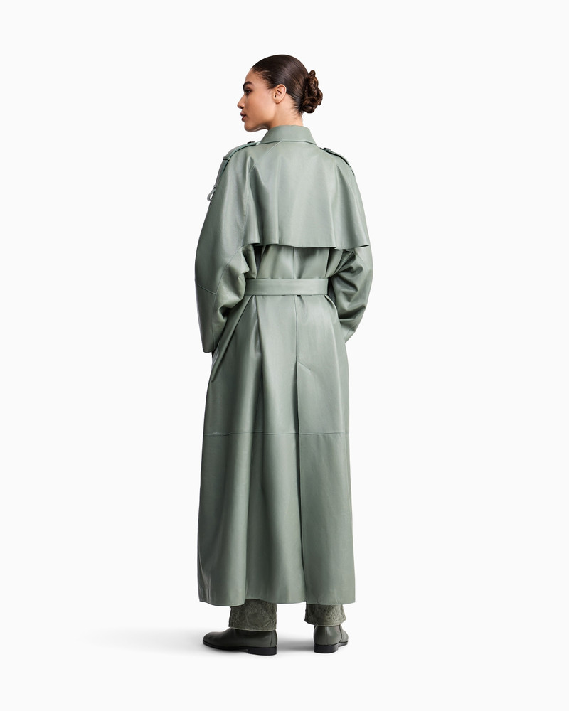 RAW-CUT LEATHER DOUBLE-BREASTED TRENCH COAT WITH BELT 6