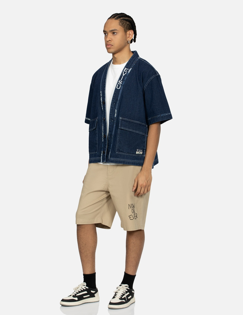 KAMON APPLIQUÉ EMBROIDERY LOOSE FIT DENIM KIMONO 4