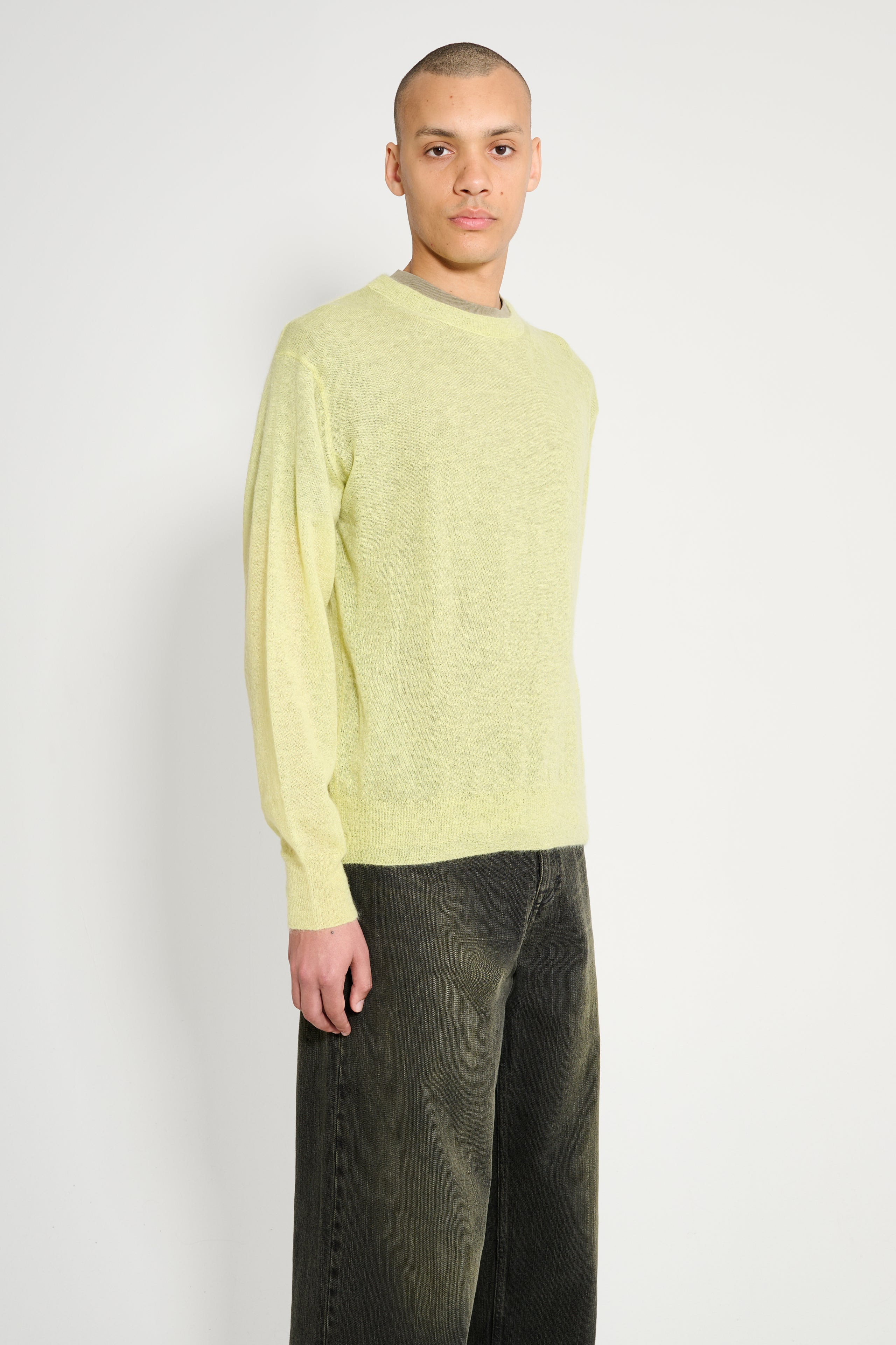 AURALEE KID MOHAIR SHEER KNIT P/O LIME YELLOW - 4