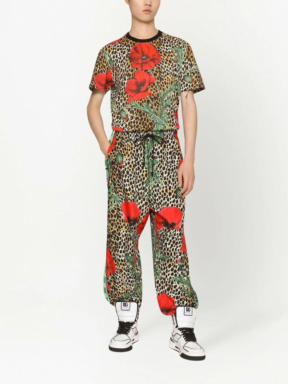 floral leopard-print track trousers - 3