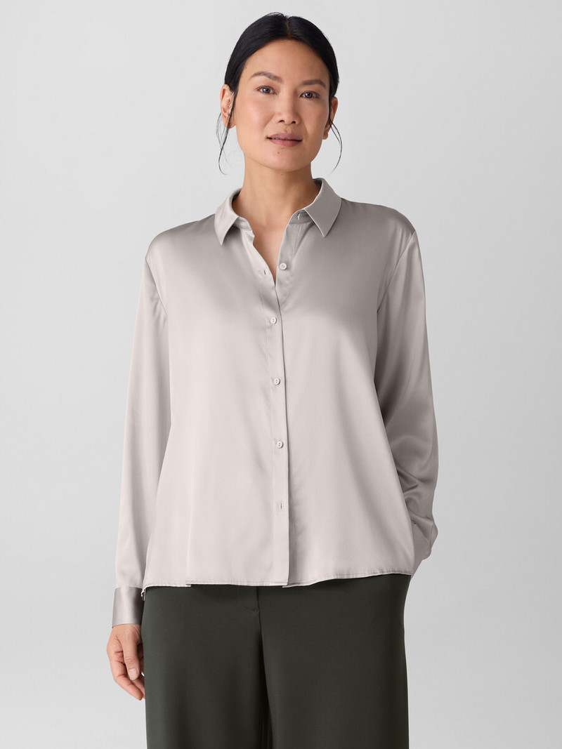Stretch Silk Charmeuse Classic Collar Shirt 3