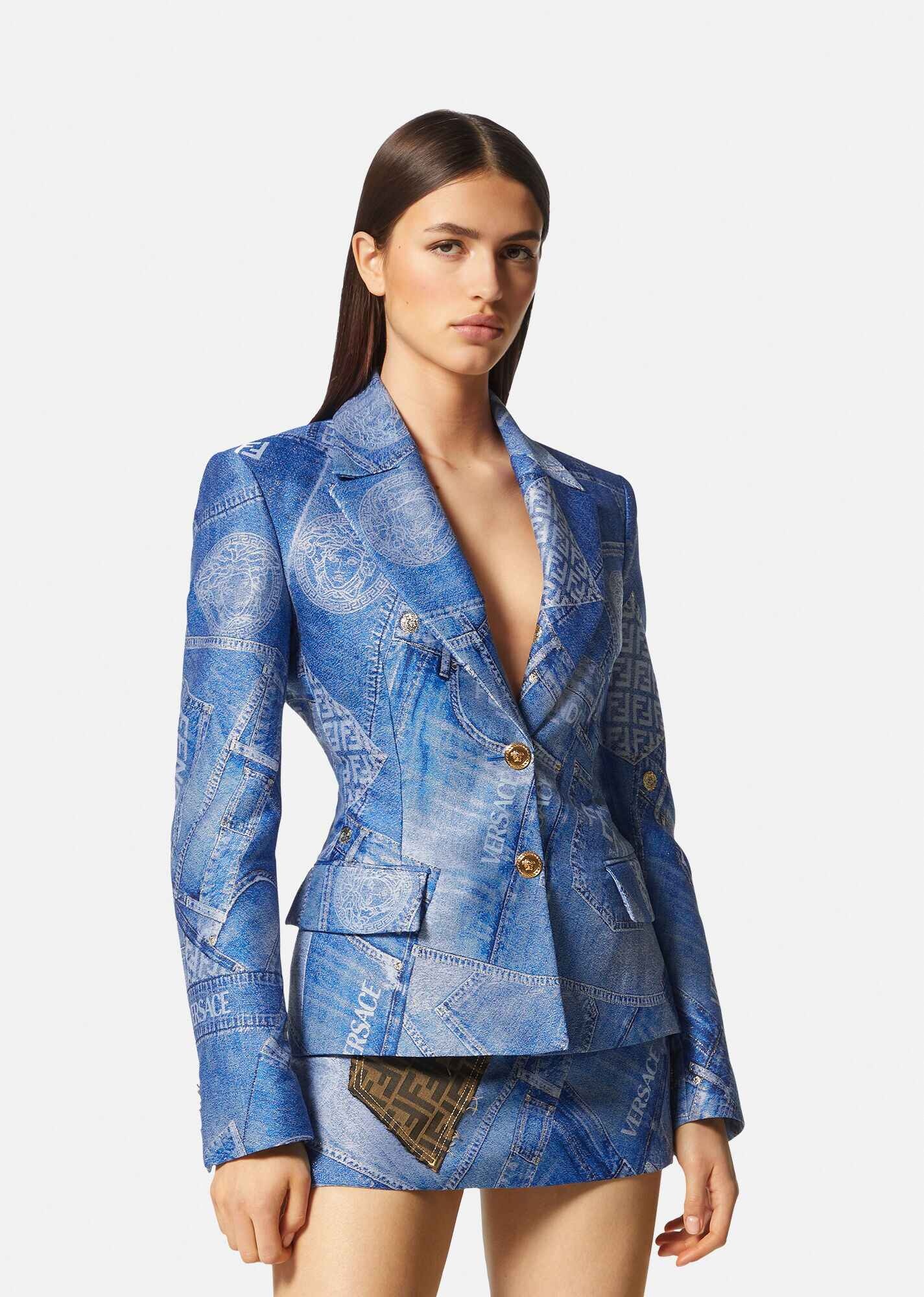 Fendace Denim Patchwork Blazer - 3