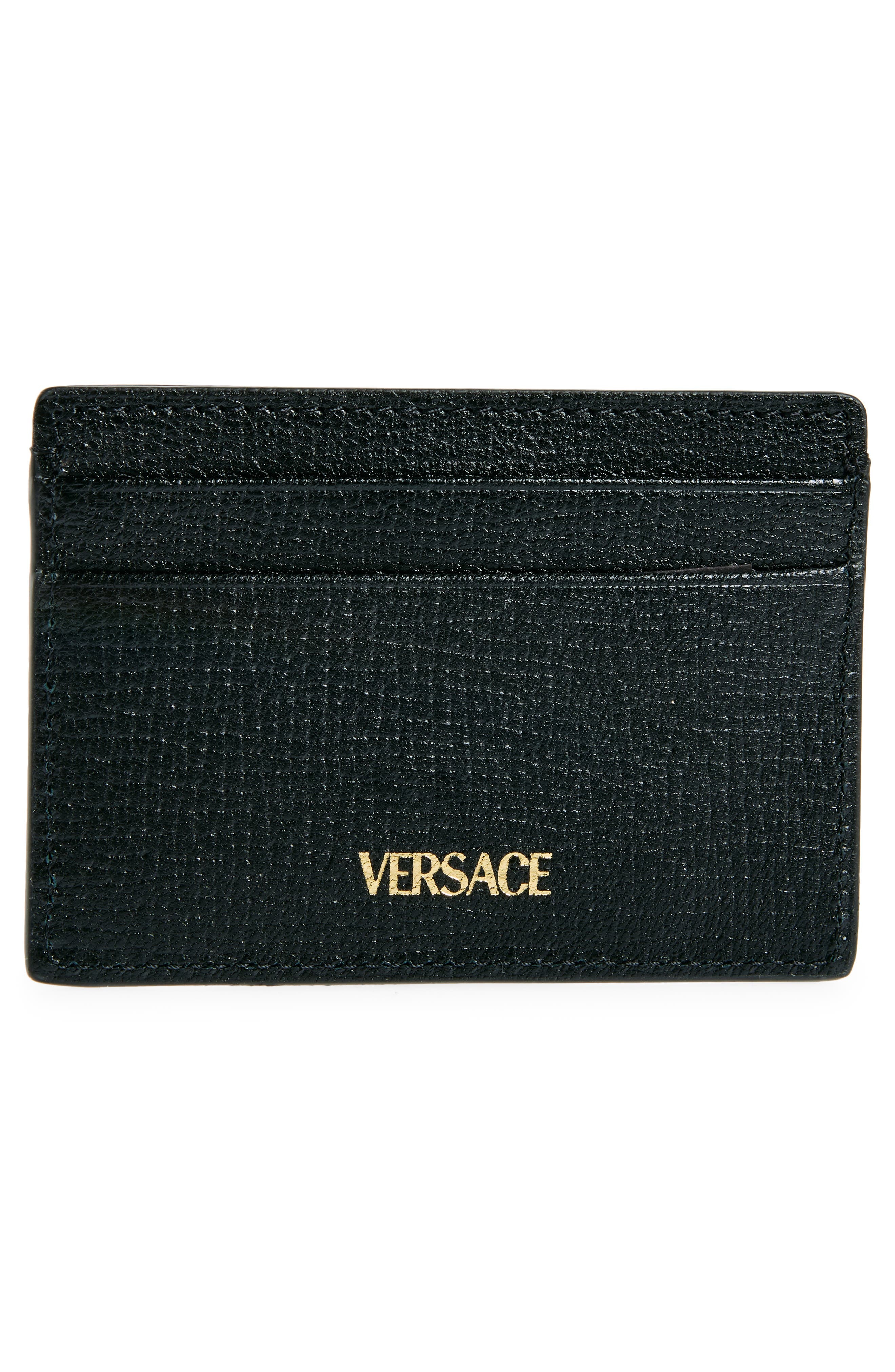 Versace Medusa Leather Card Case in Black/Versace Gold at Nordstrom - 2