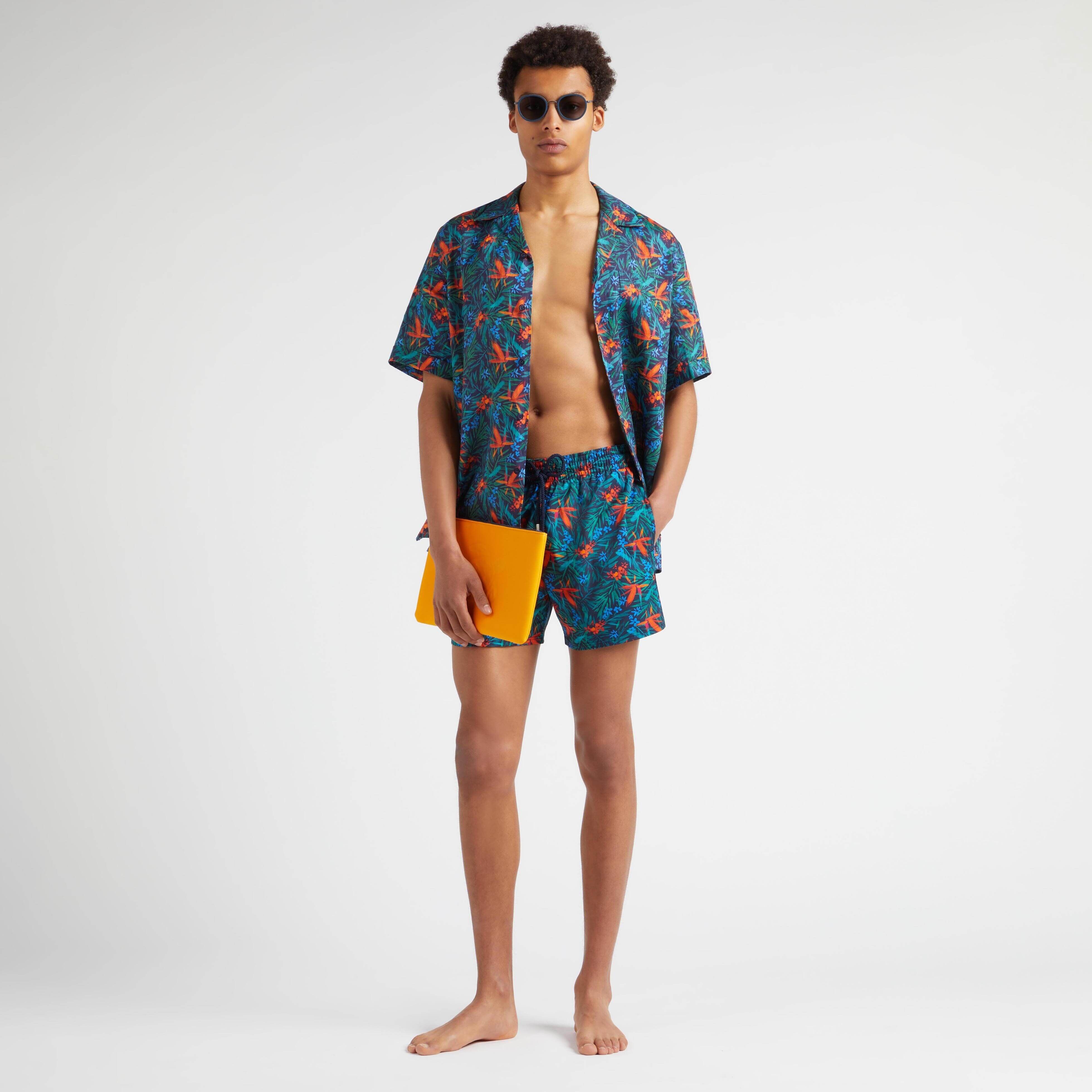 Men Linen Bowling Shirt Tropical Flowers - 5
