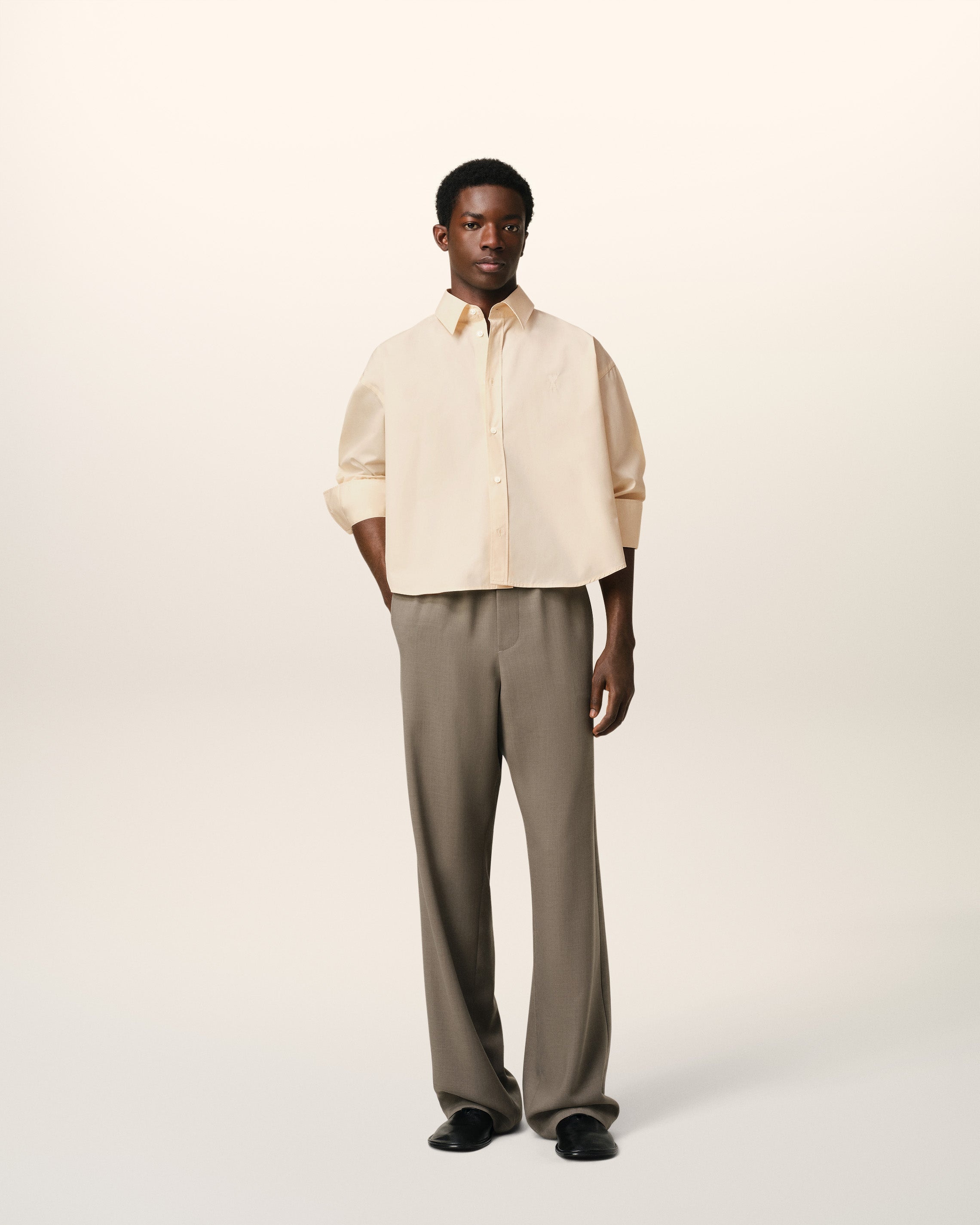 BEIGE COTTON CROPPED OVERSIZED SHIRT - 2