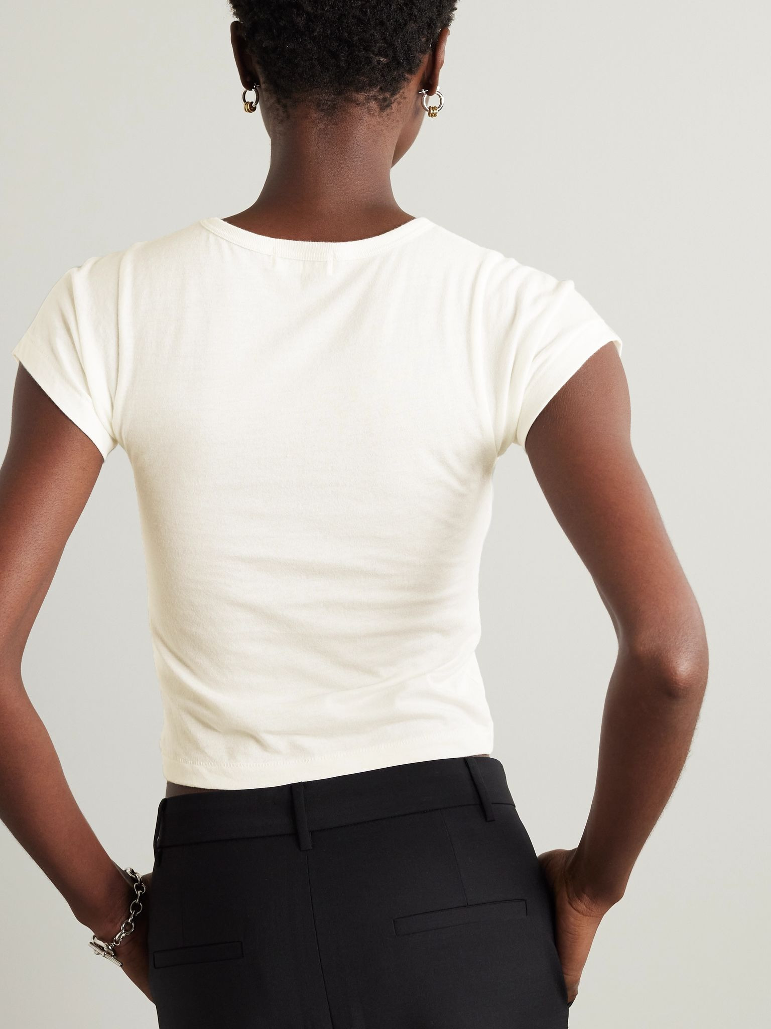 Short Sleeve Baby Tee cropped cotton and modal-blend jersey T-shirt Ivory - 3