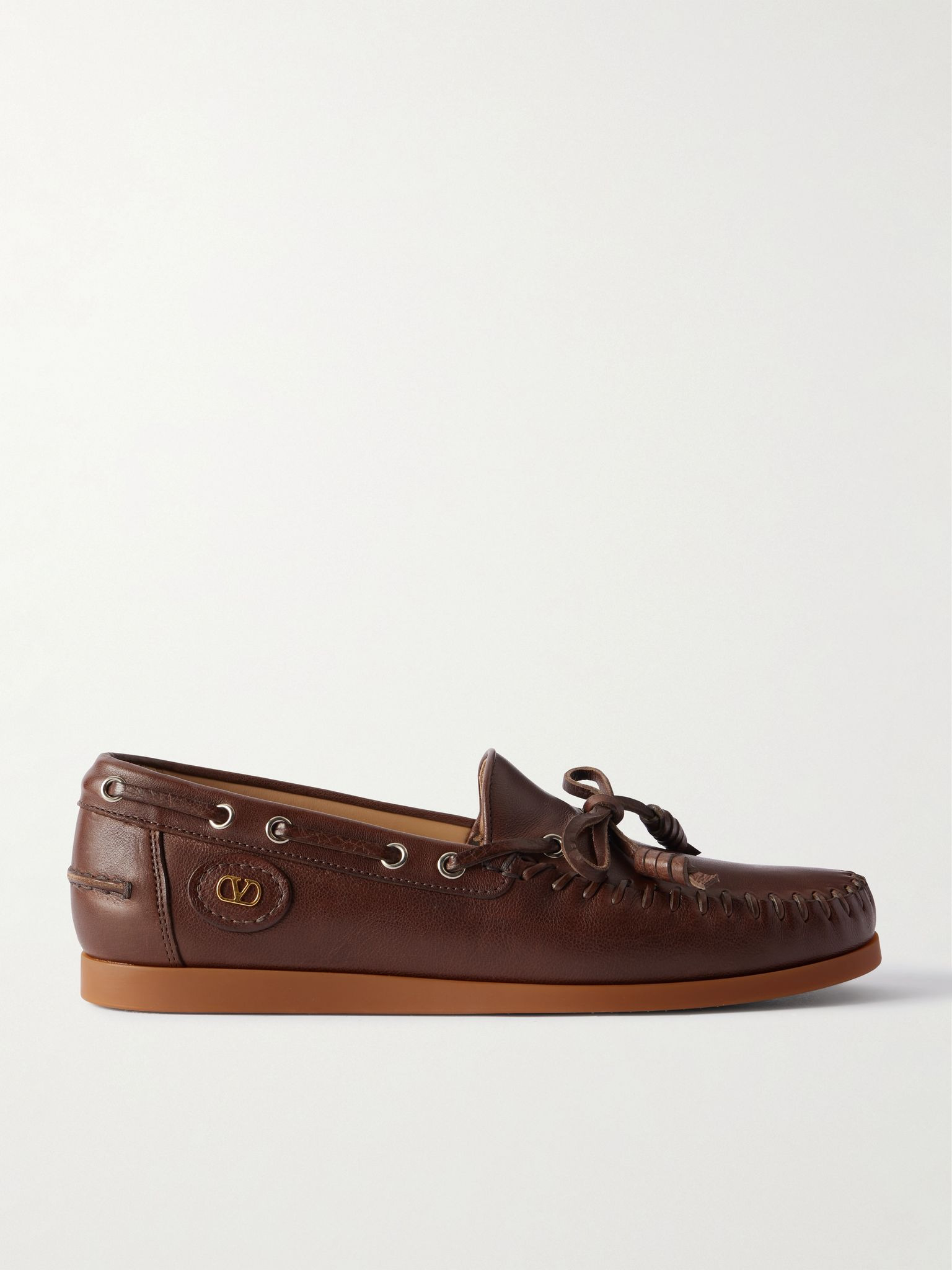 Logo-Embellished Leather Boat Shoes Dark brown - 1