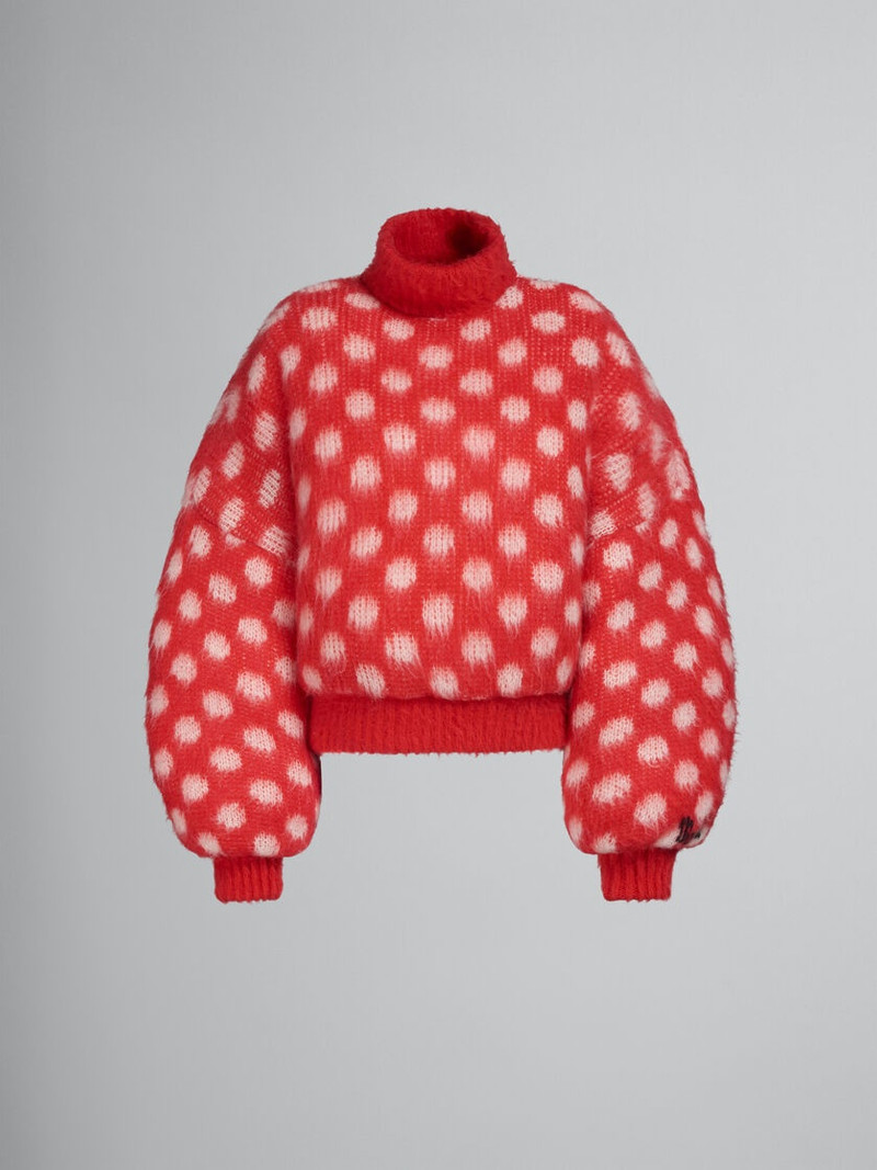 RED PUFFY MOHAIR JUMPER WITH POLKA DOTS 1