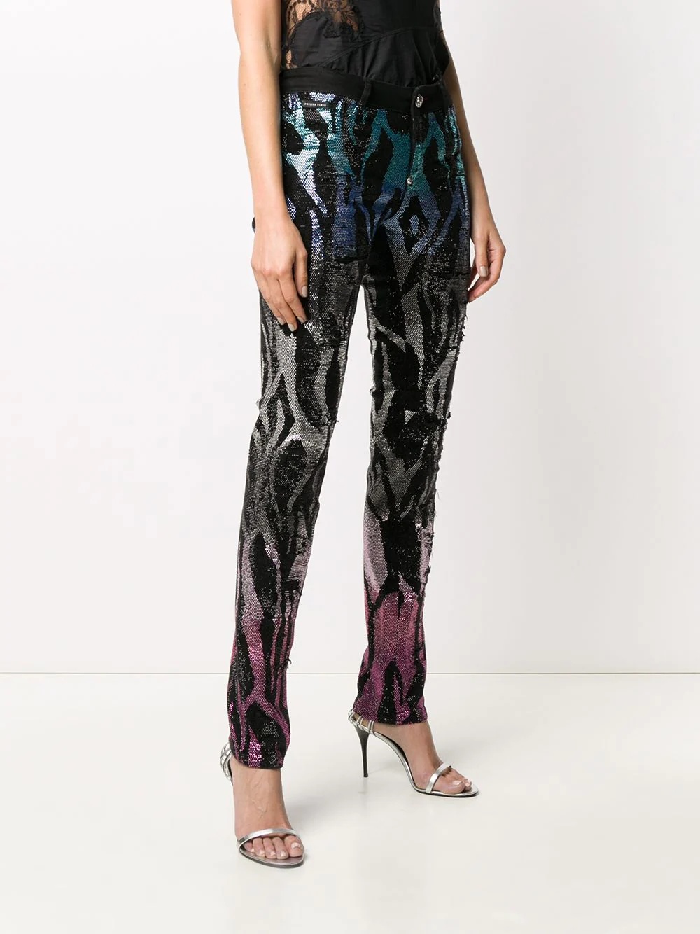 embellished zebra pattern jeggings - 3