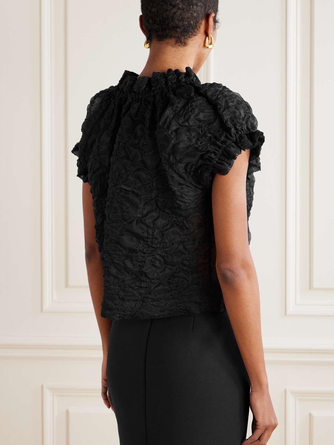 Ruffled cloqué blouse Black - 3
