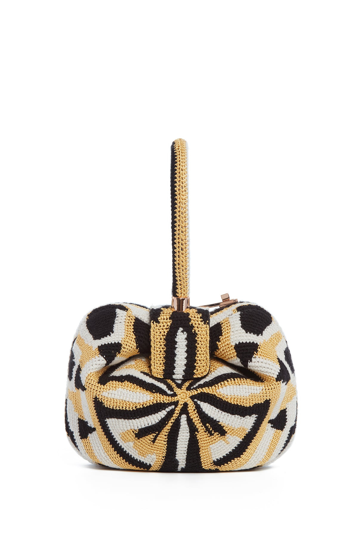 Nina Bag in Gold, Black & Ivory Crochet - 2